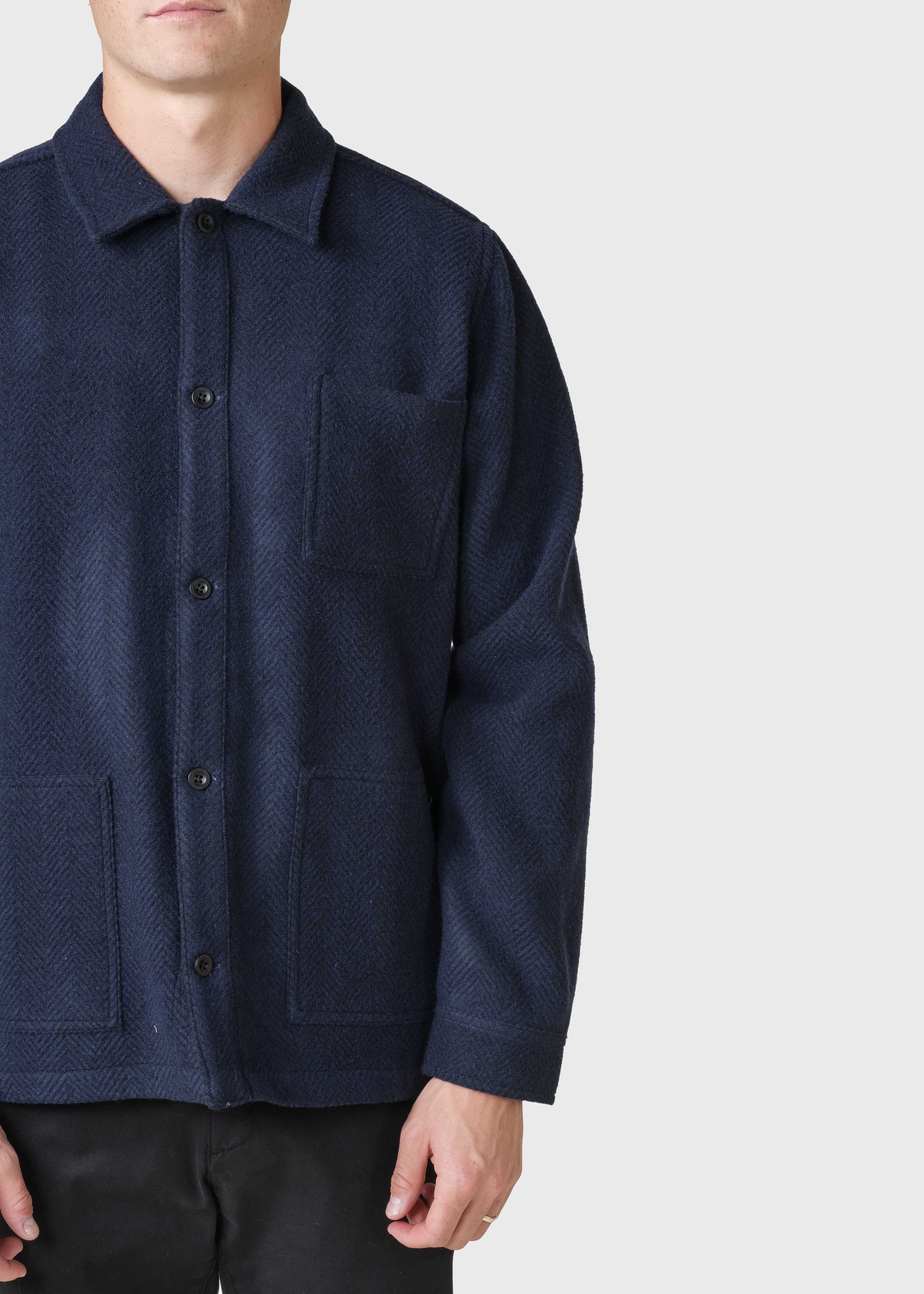 Hans Herringbone Overshirt - Navy/black