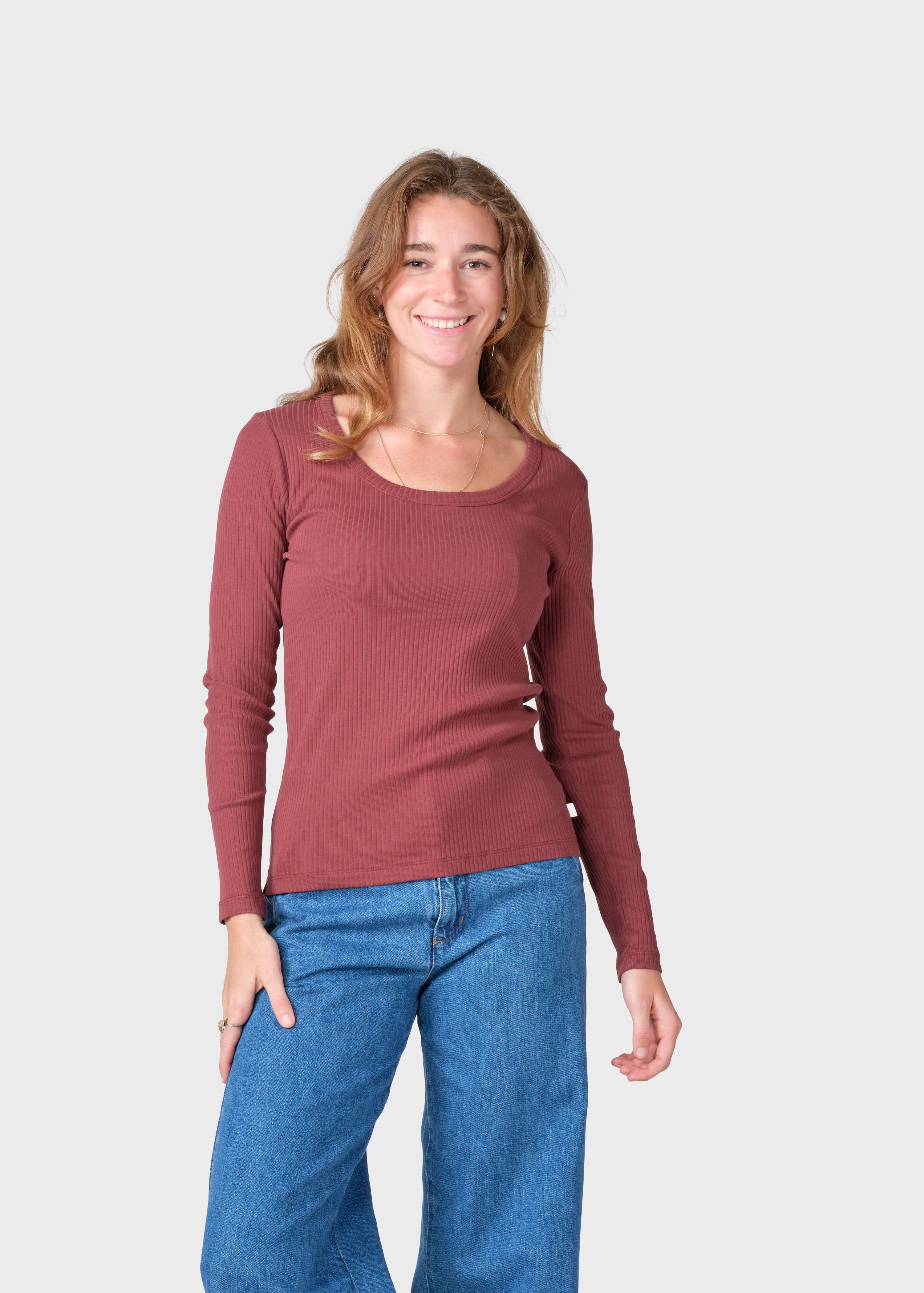 L/s Rib Tee - Burgundy