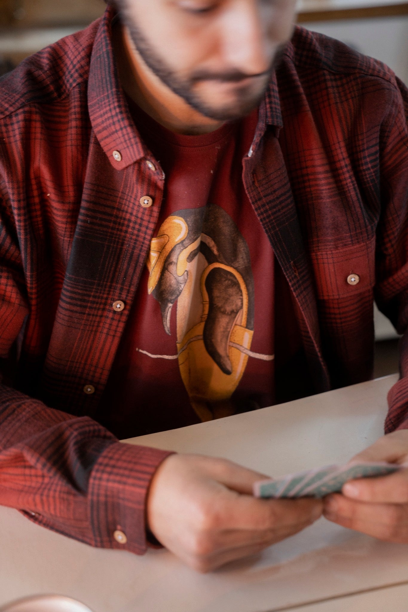 Inca Unna skjorta (rödbrun/svart)