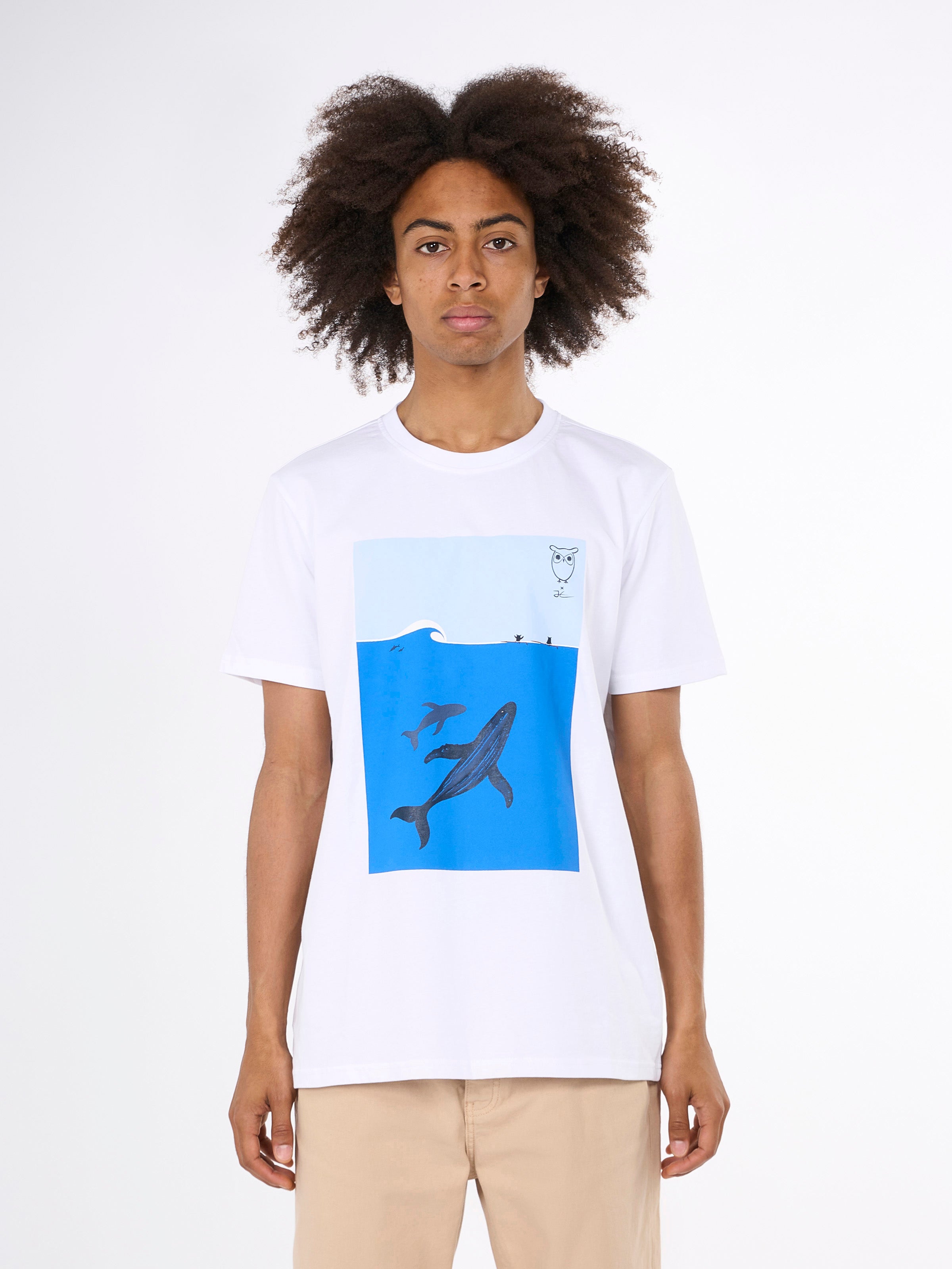 KnowledgeCotton Apparel - Vanlig t-shirt med valframtill - GOTS/Vegan - Ljusvit