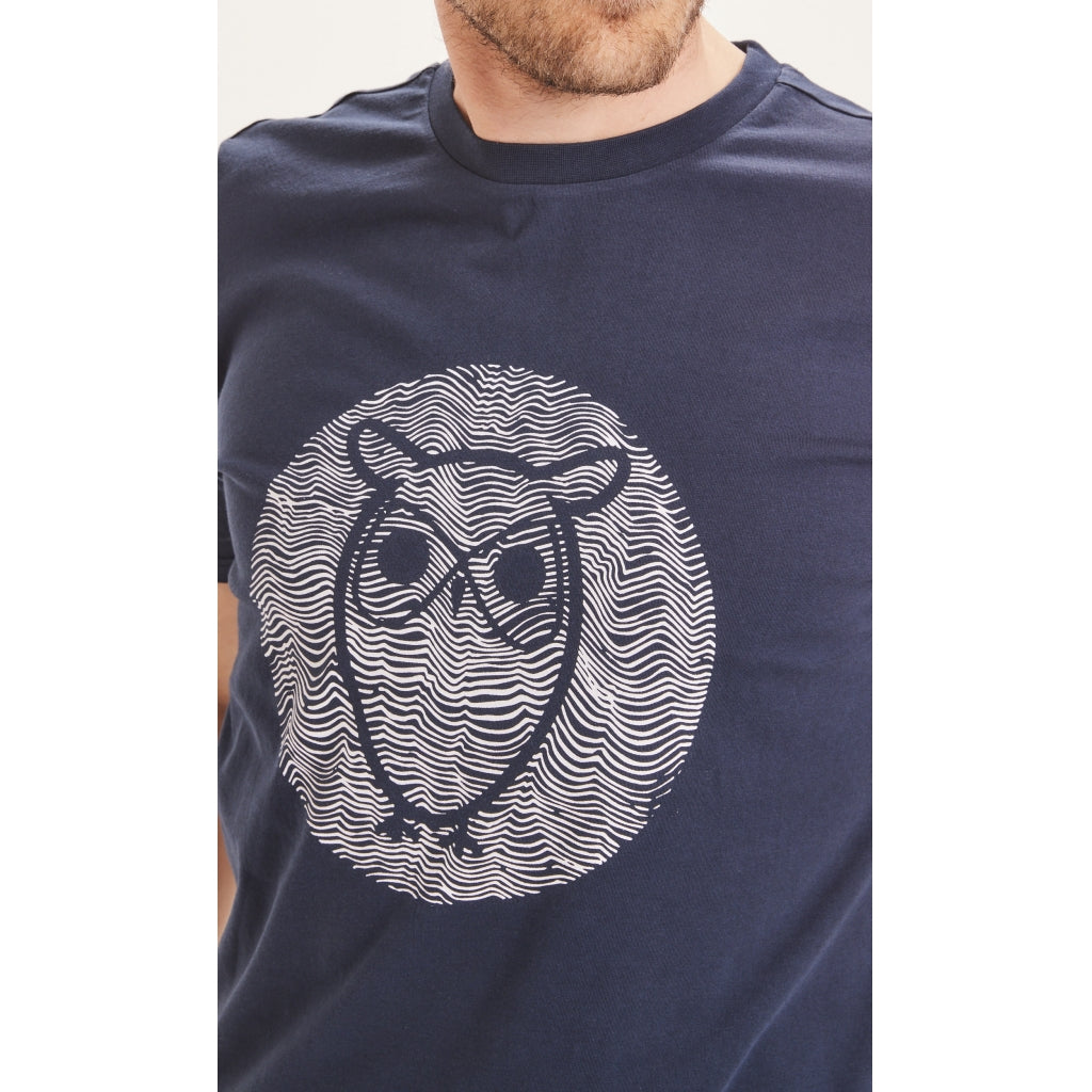 KnowledgeCotton Apparel Alder owl T-shirt - GOTS/Vegan - Total Eclipse