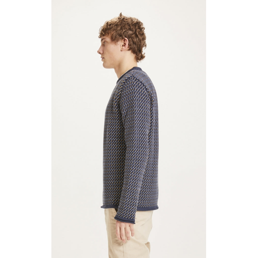 Knowledge Cotton Apparel Valley Jacquardtröja, total eclipse