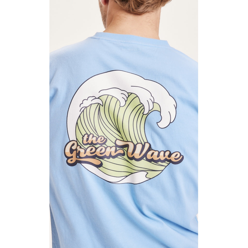 KnowledgeCotton Apparel Alder The Green Wave T-shirt - GOTS/Vegan - Alaskan Blue