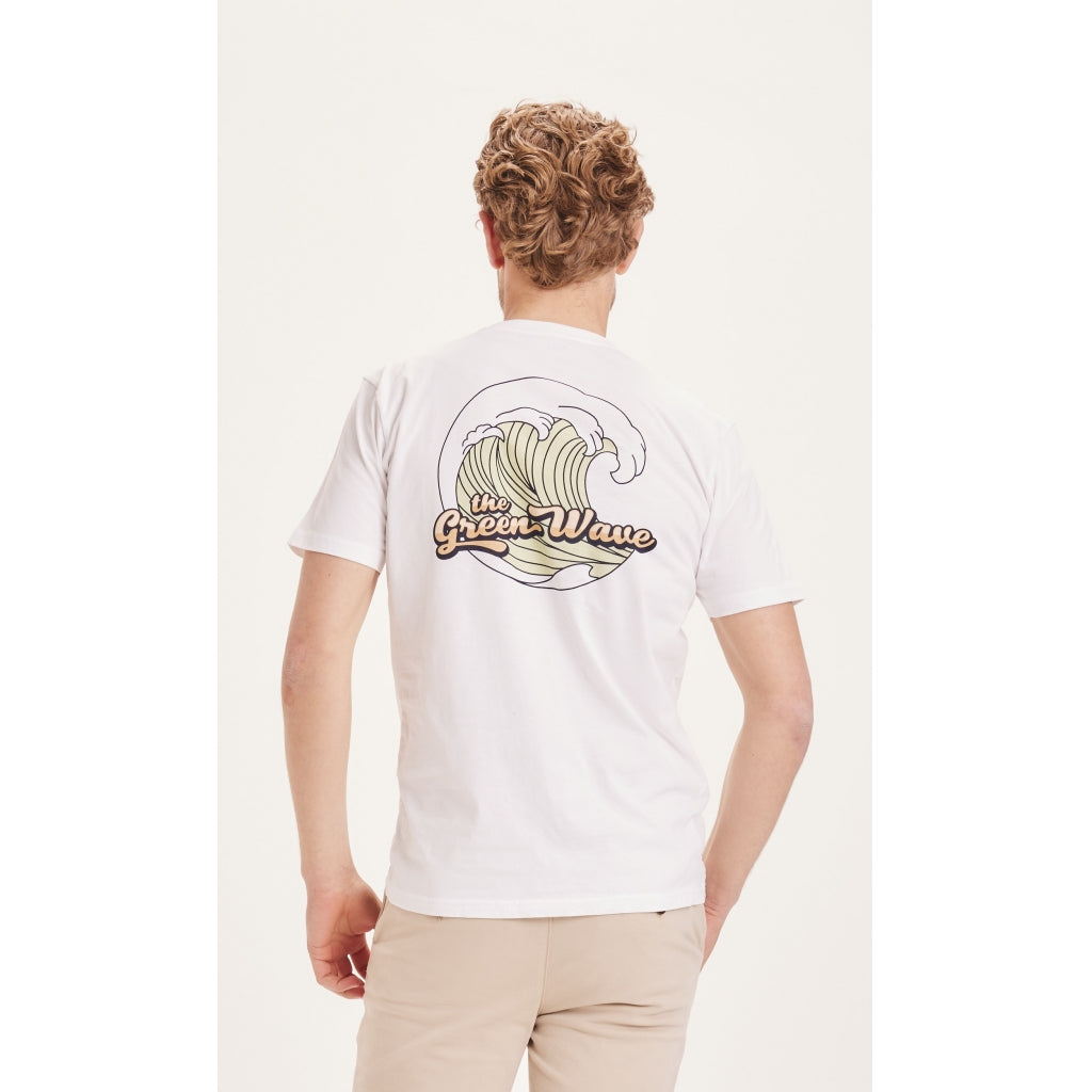 KnowledgeCotton Apparel Alder The Green Wave T-shirt - GOTS/Vegan - Bright White