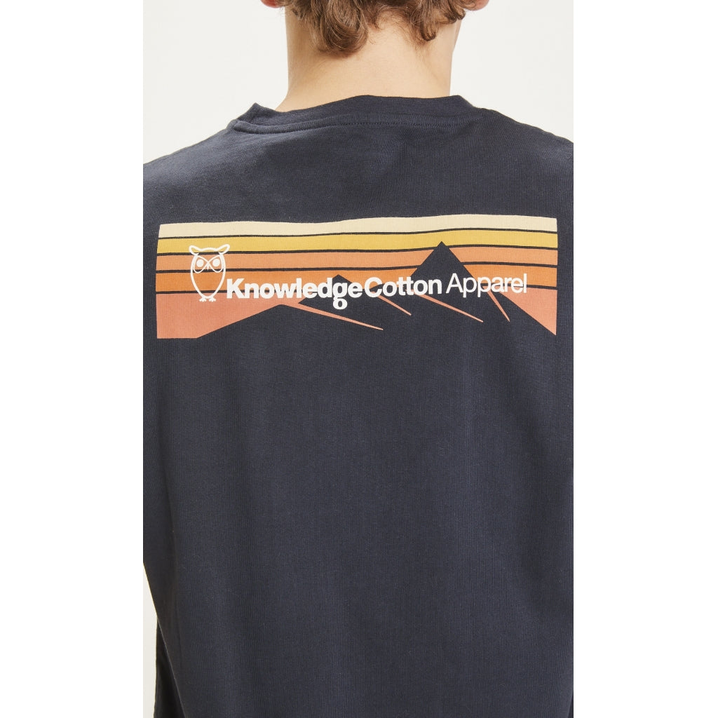 KnowledgeCotton Apparel ALDER trademark mountain back printed tee, Total eclipse