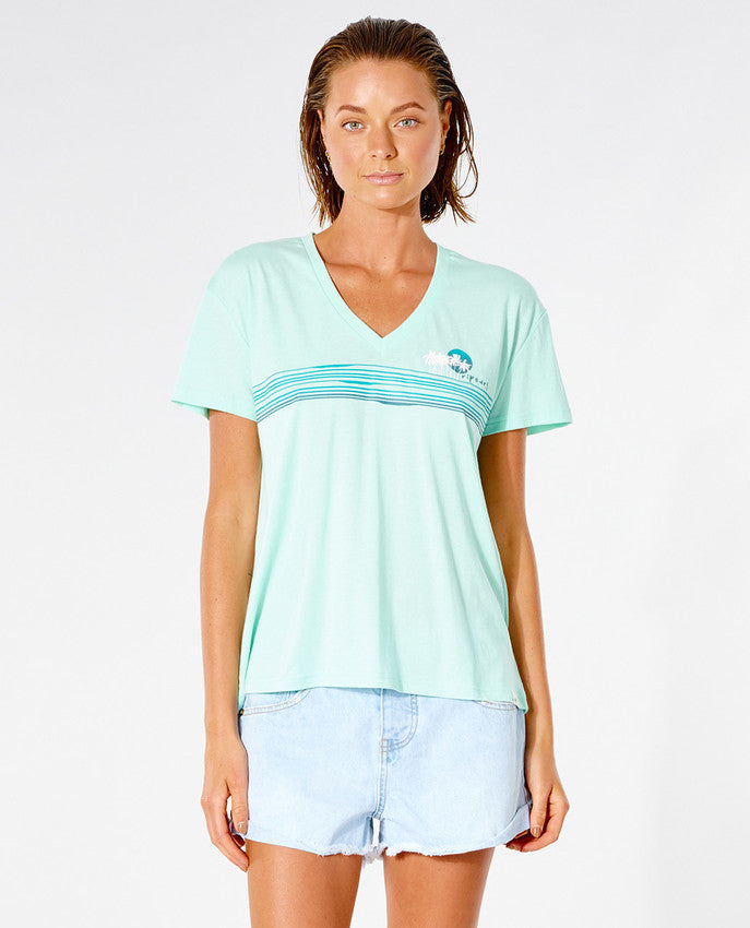 Rip Curl - t-shirt med v-ringad solnedgång - ljus aqua