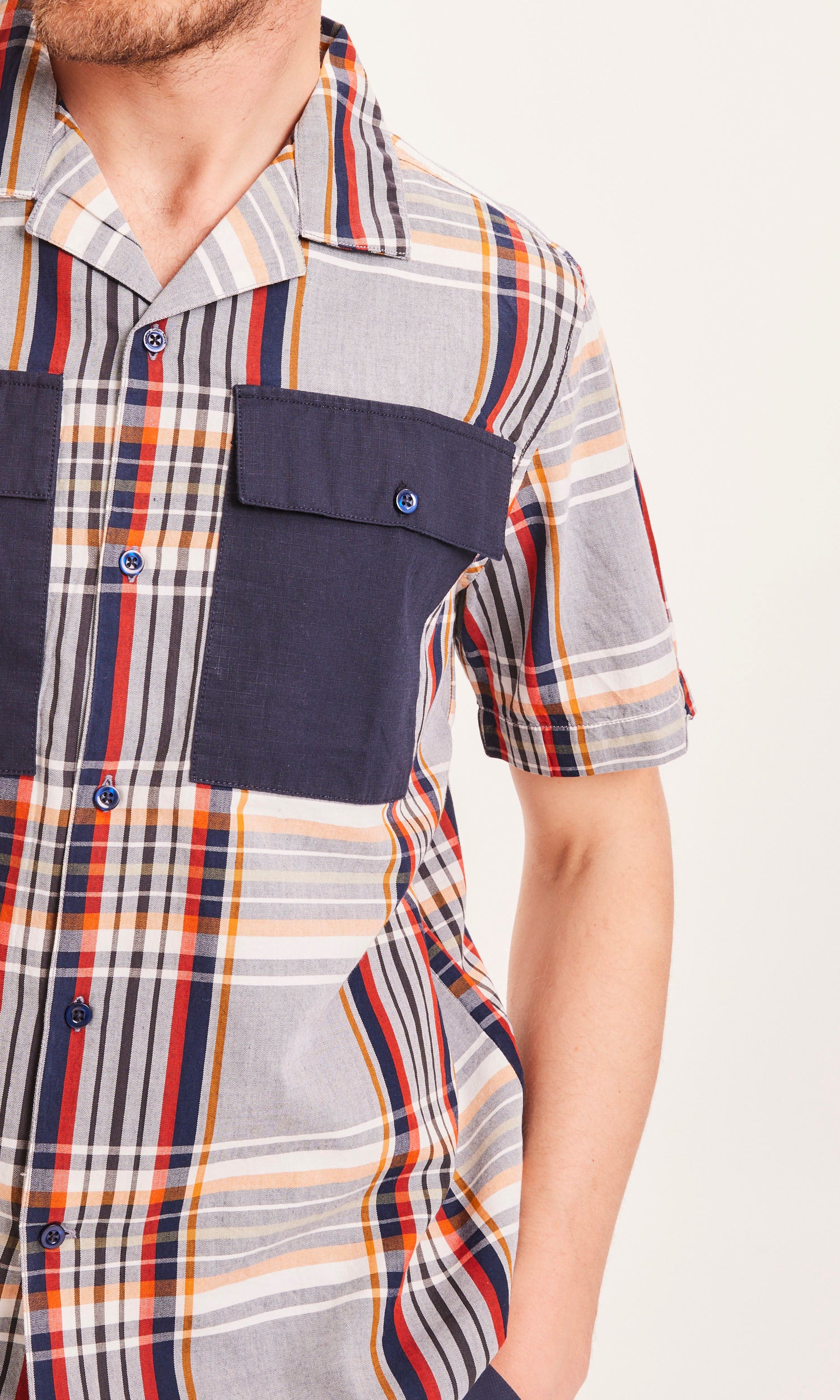 KnowledgeCotton Apparel WAVE SS big checked box fit shirt - GOTS/Vegan - Total Eclipse