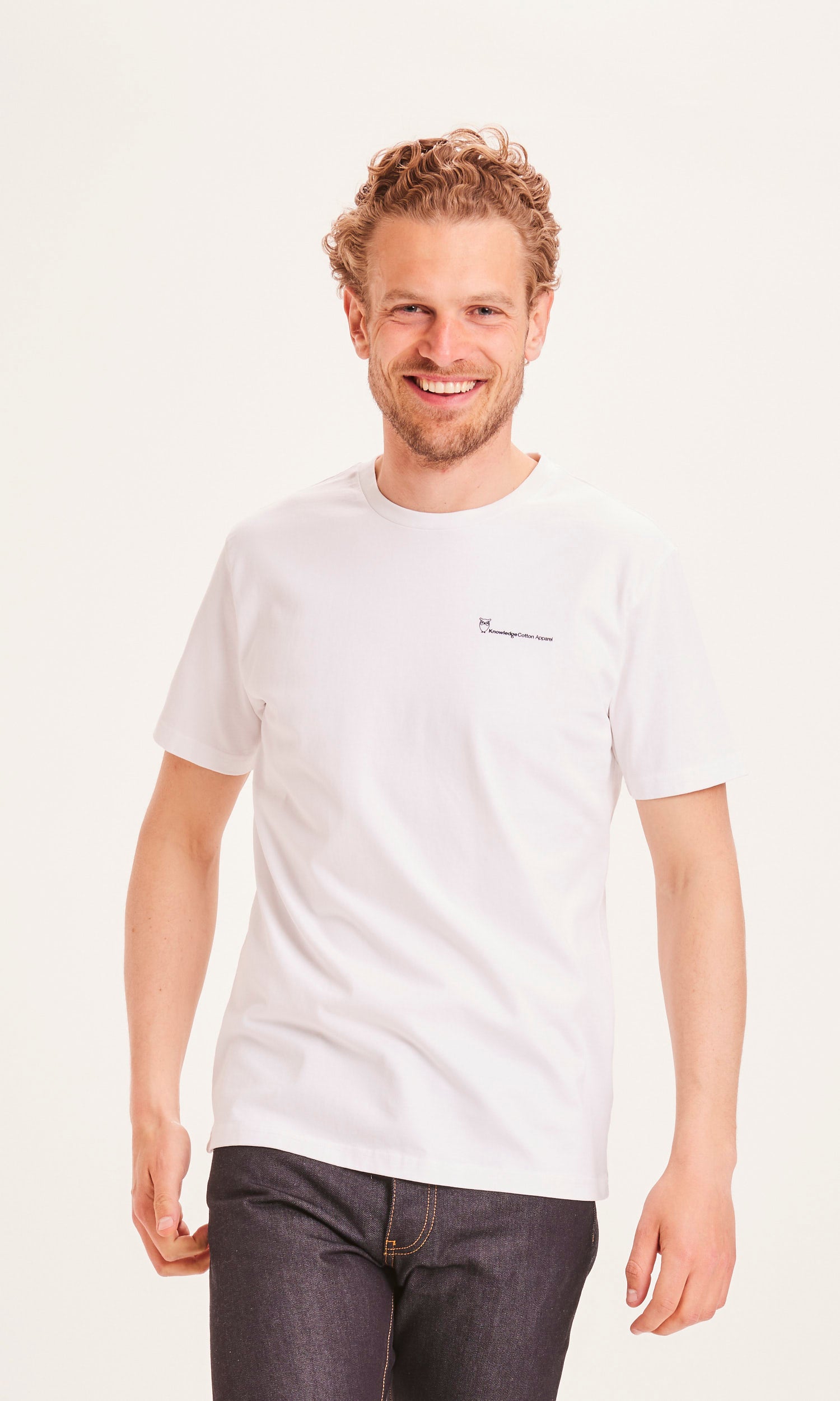 KnowledgeCotton Apparel ALDER trademark mountain back printed tee, Bright White