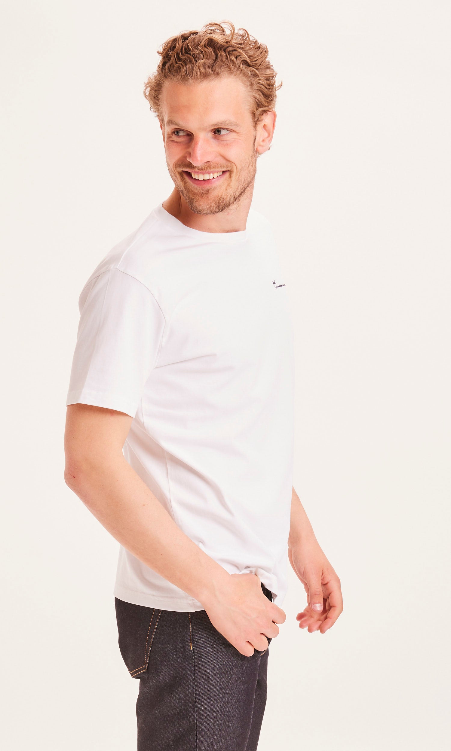 KnowledgeCotton Apparel ALDER trademark mountain back printed tee, Bright White