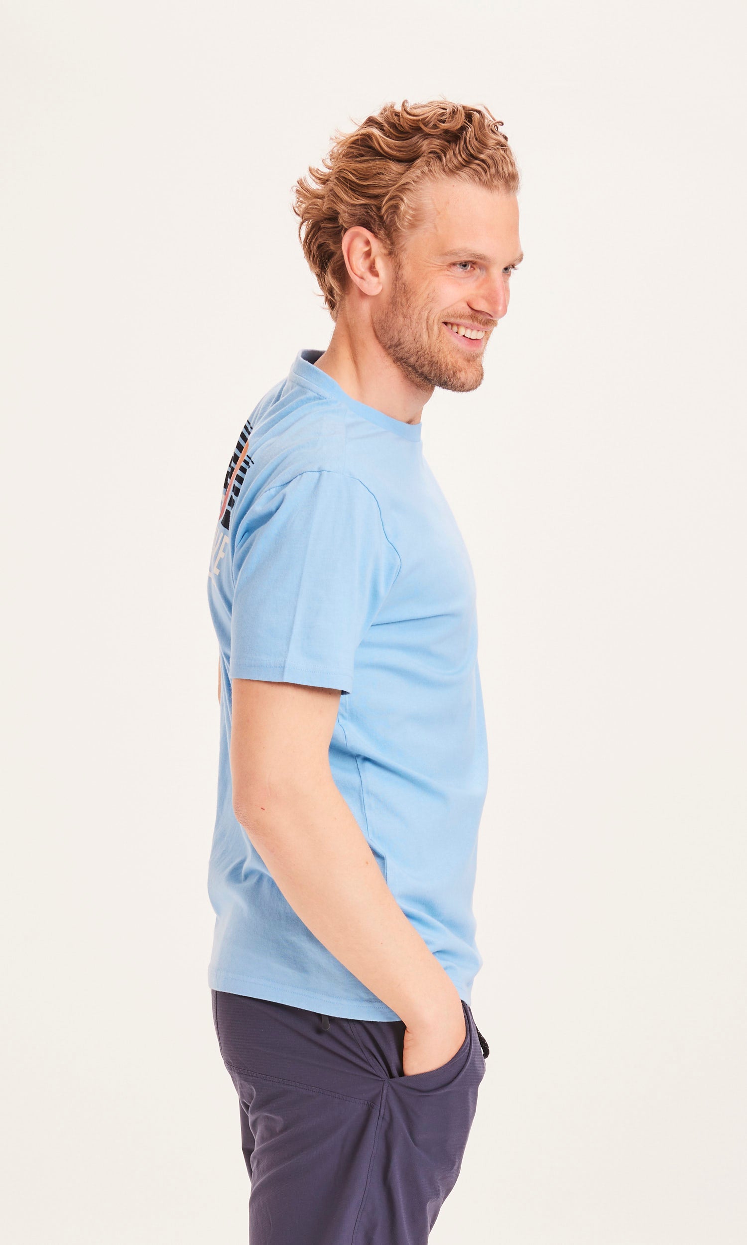 KnowledgeCotton Apparel - ALDER The Green Wave sunset tee - GOTS/Vegan - Alaskan Blue