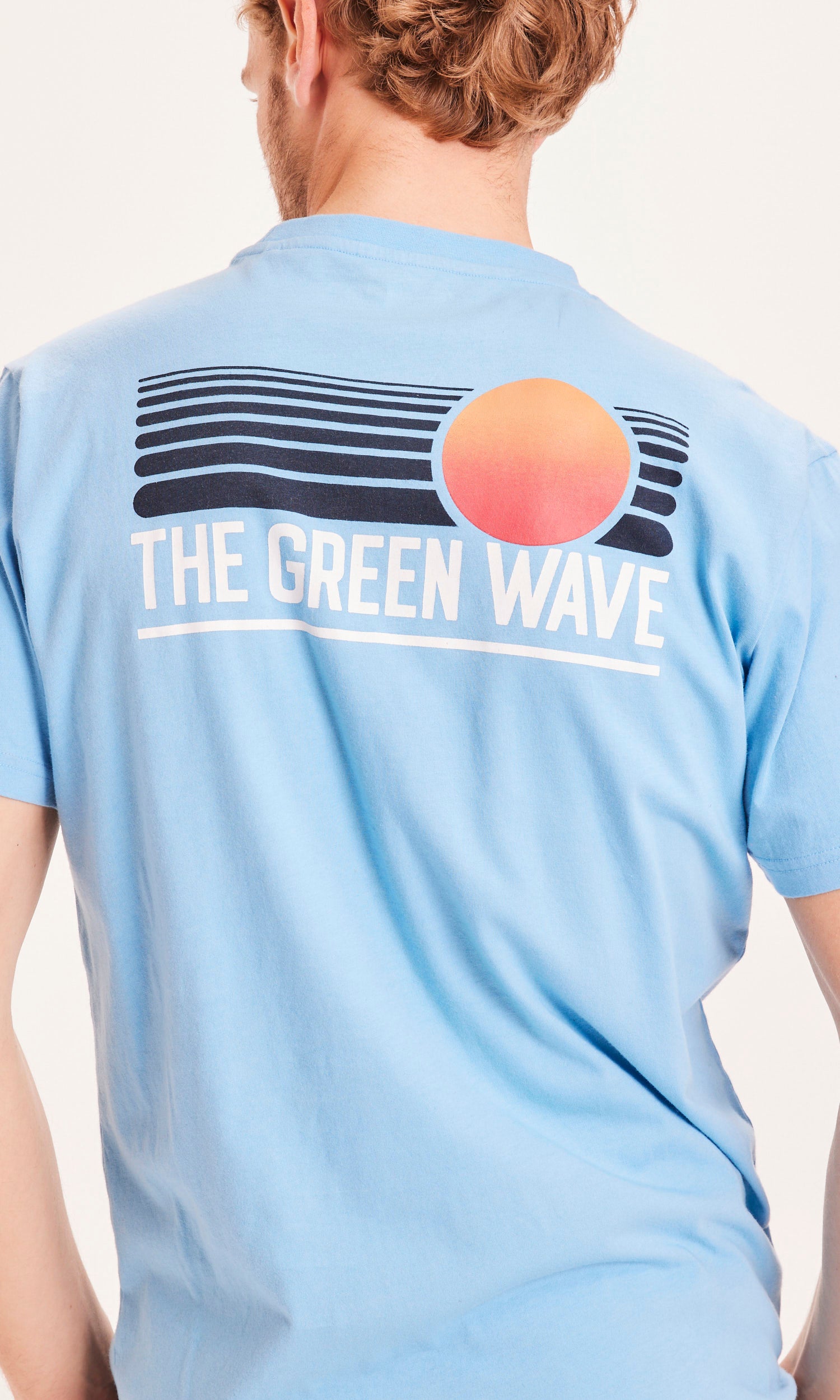 KnowledgeCotton Apparel - ALDER The Green Wave sunset tee - GOTS/Vegan - Alaskan Blue