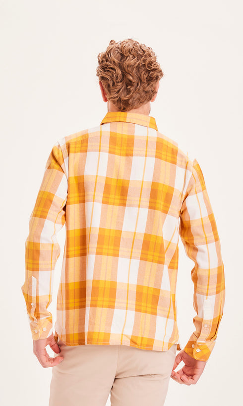 KnowledgeCotton Apparel ELDER fine twill checked relaxed fit shirt - GOTS/Vegan - Inca Gold