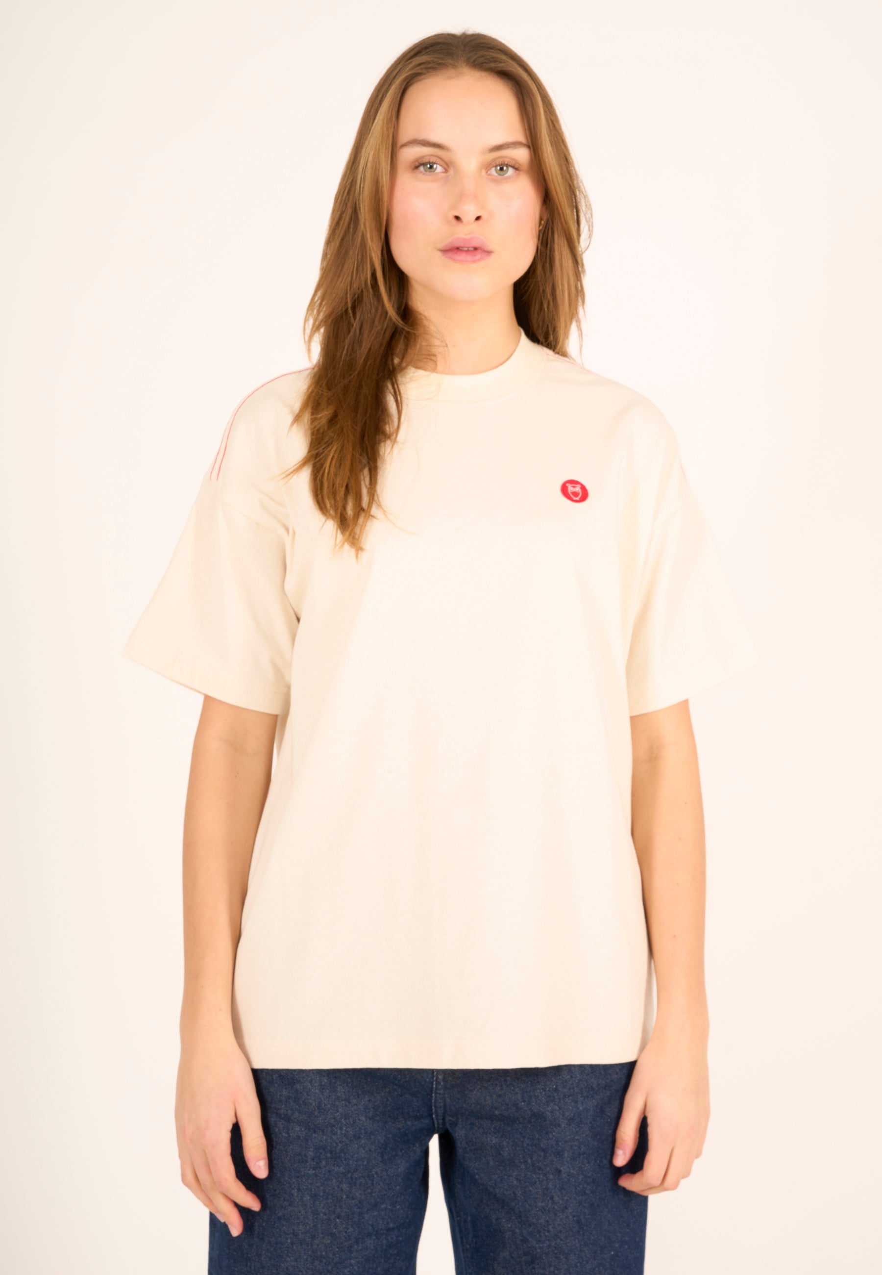 KnowledgeCotton Apparel - Printed t-shirt REBORN™ - GRS/Vegan - Butter Cream