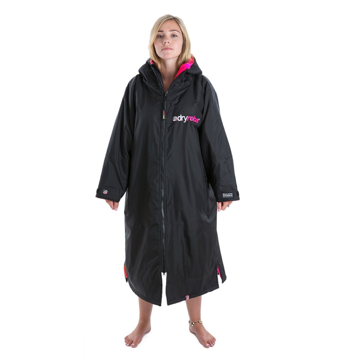 Dryrobe advance långärmad poncho | vuxna | svart/rosa