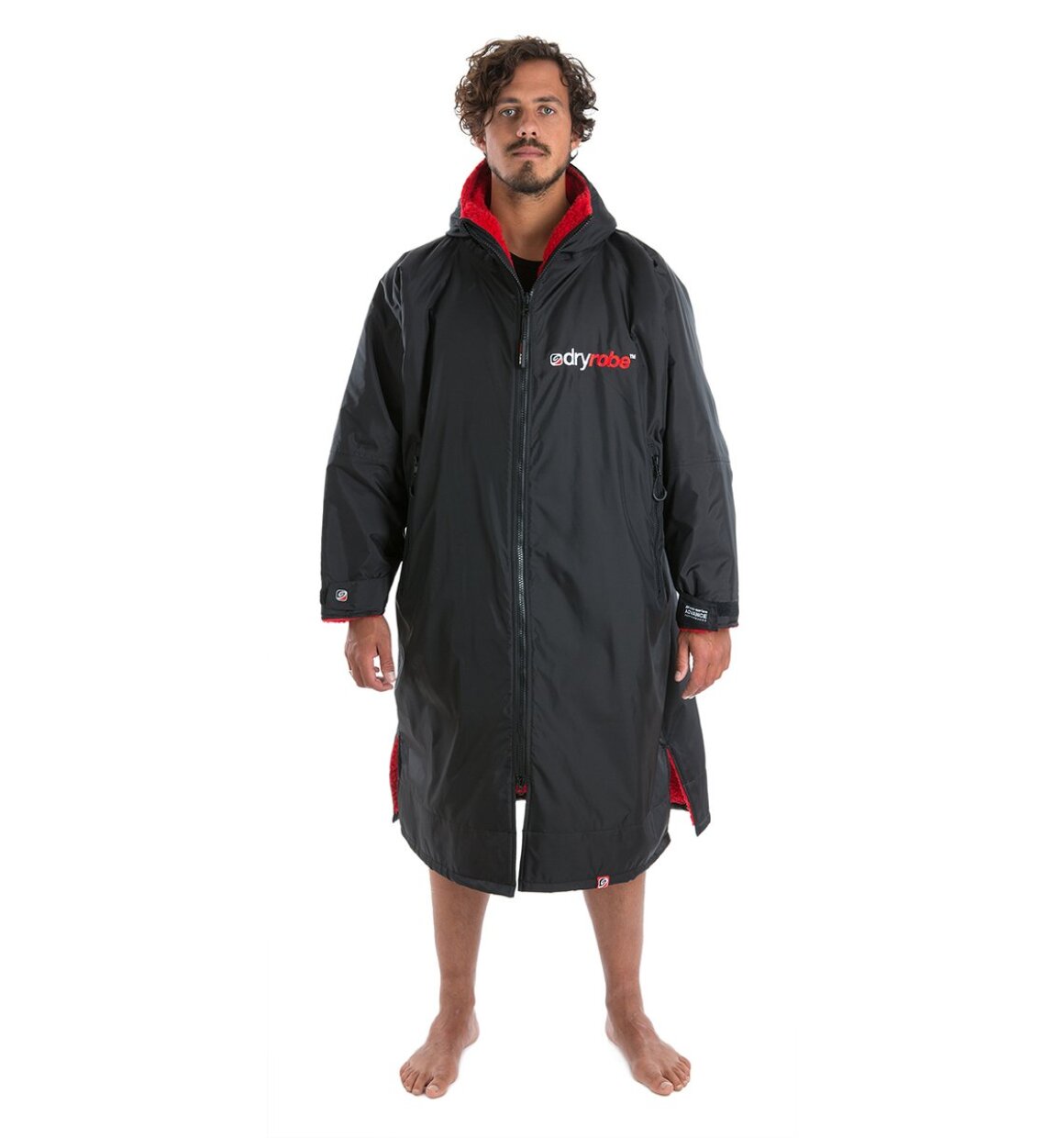 Dryrobe advance långärmad poncho | vuxna | svart röd
