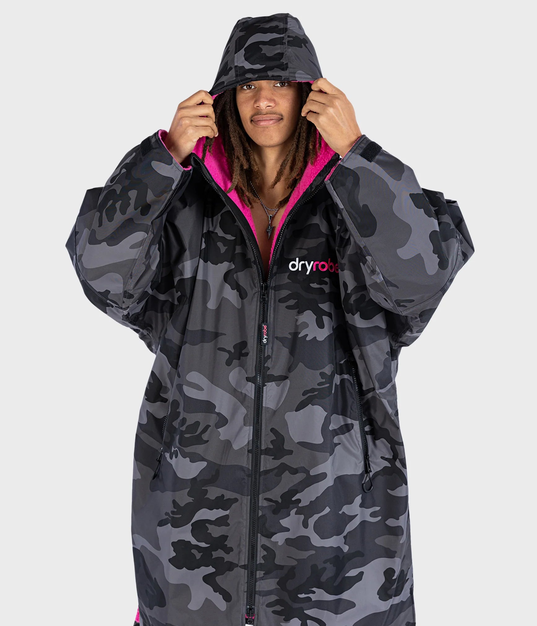 Dryrobe advance långärmad poncho | vuxna | svart camo rosa - återvunnen