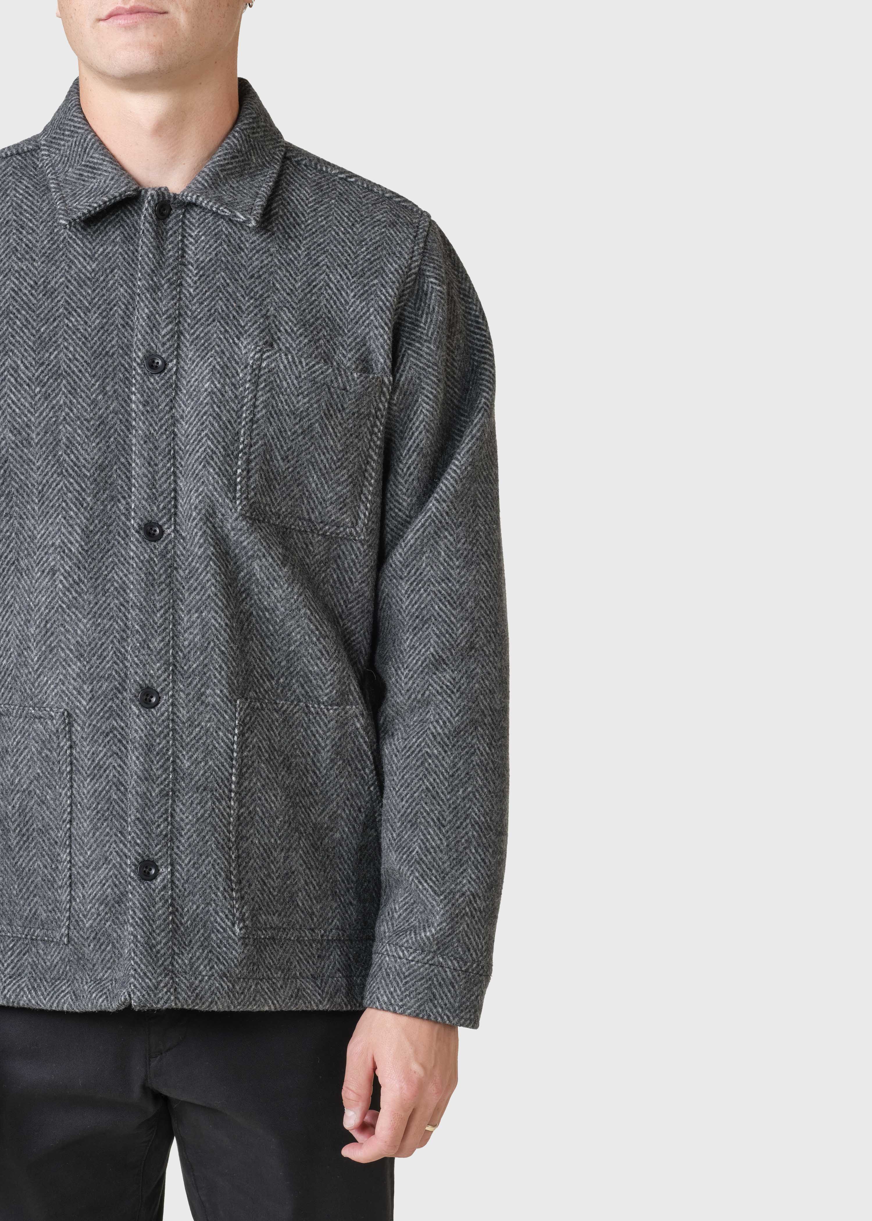 Hans Herringbone Overshirt - Anthracite/black