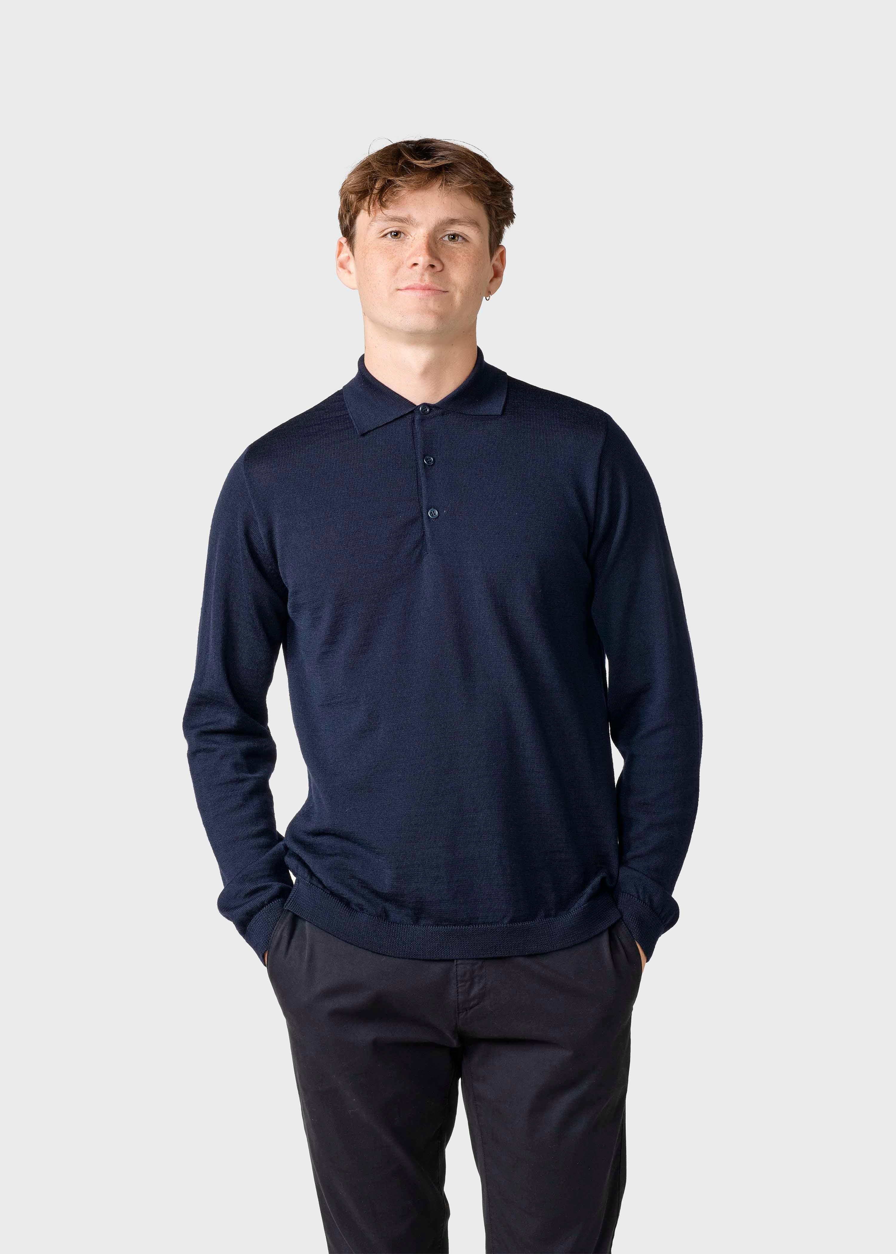 L/s Knit Polo - Navy