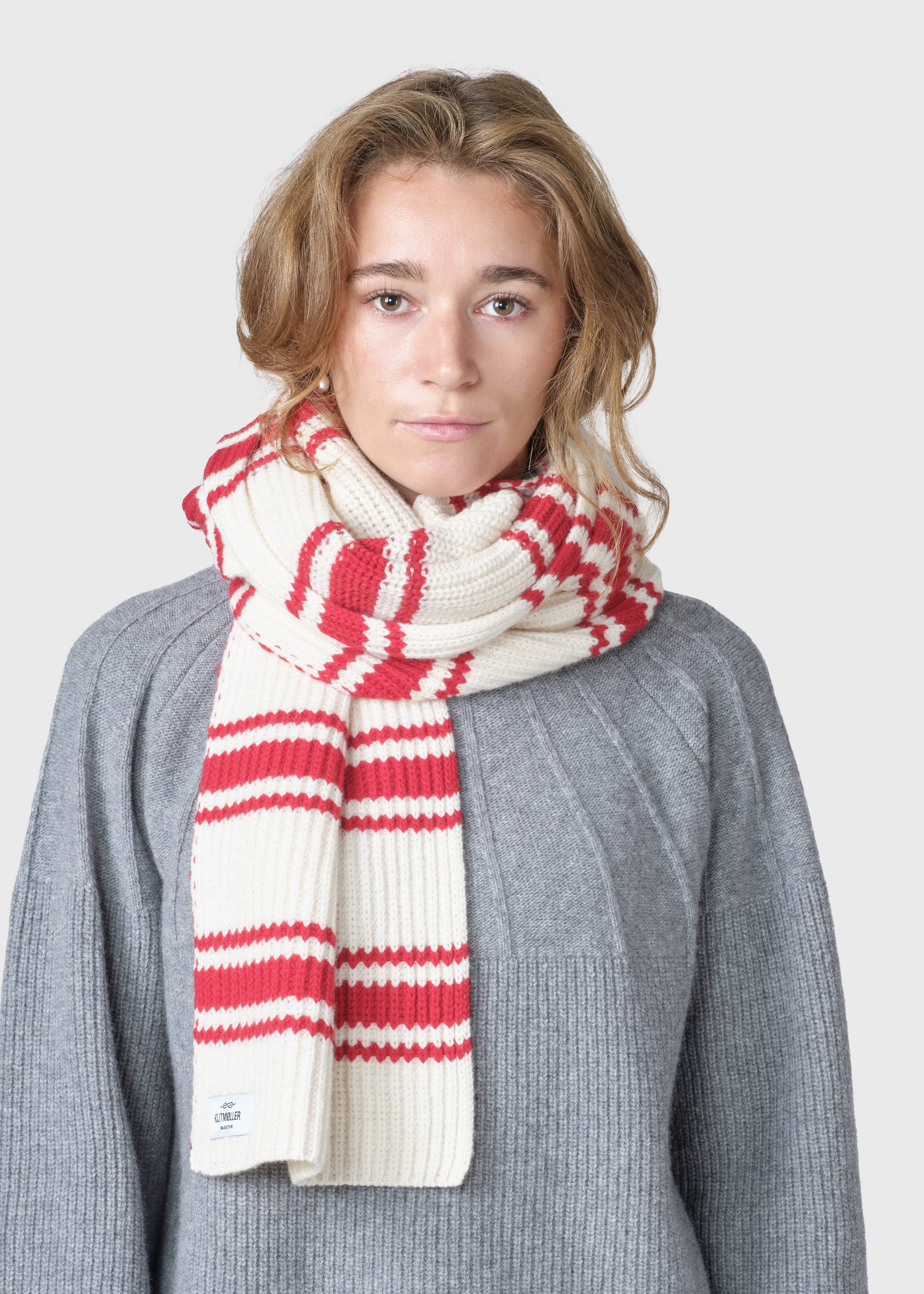 Stripe Wool Scarf - Cream/red