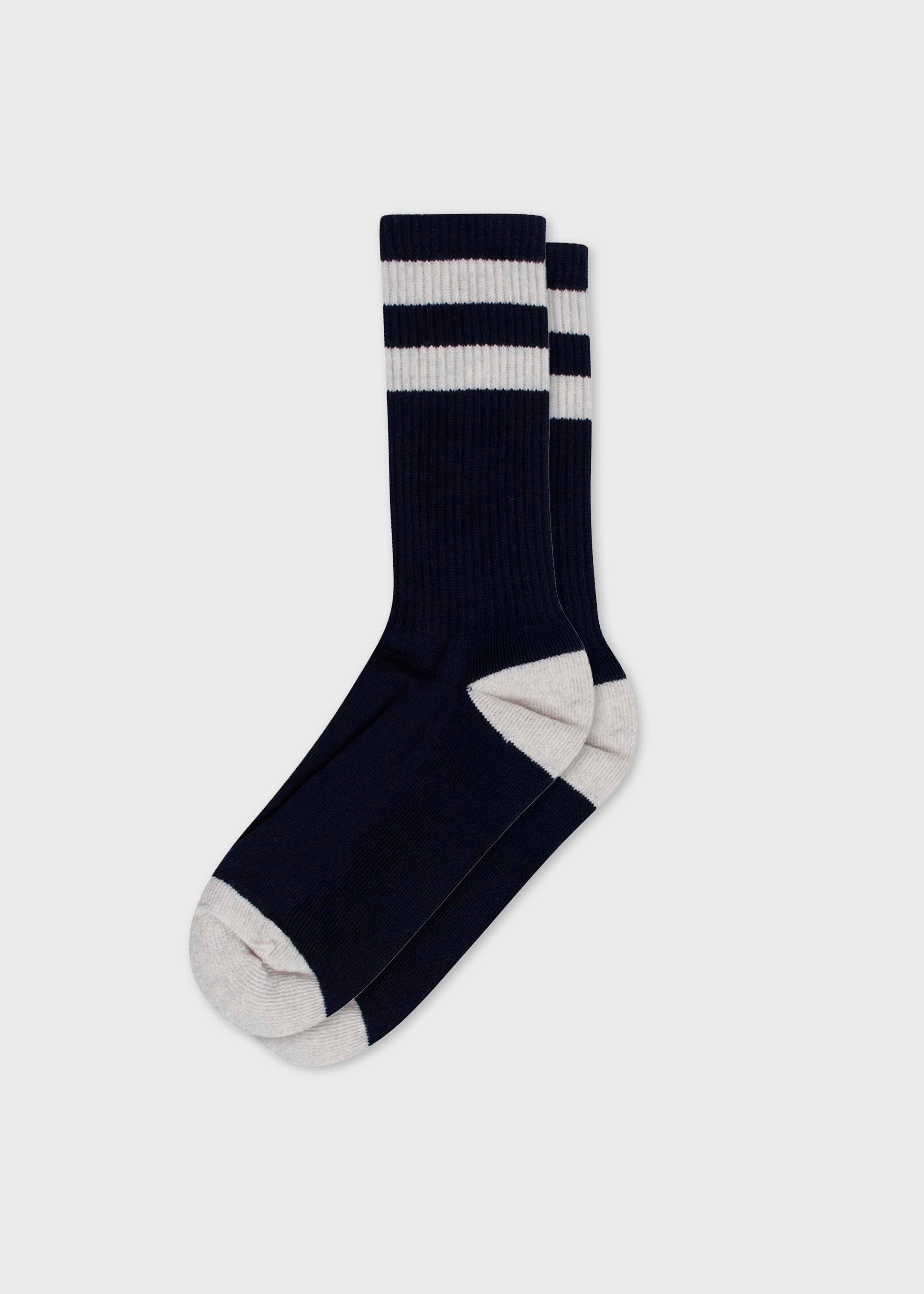 Striped Merino Sock - Navy/pastel Grey