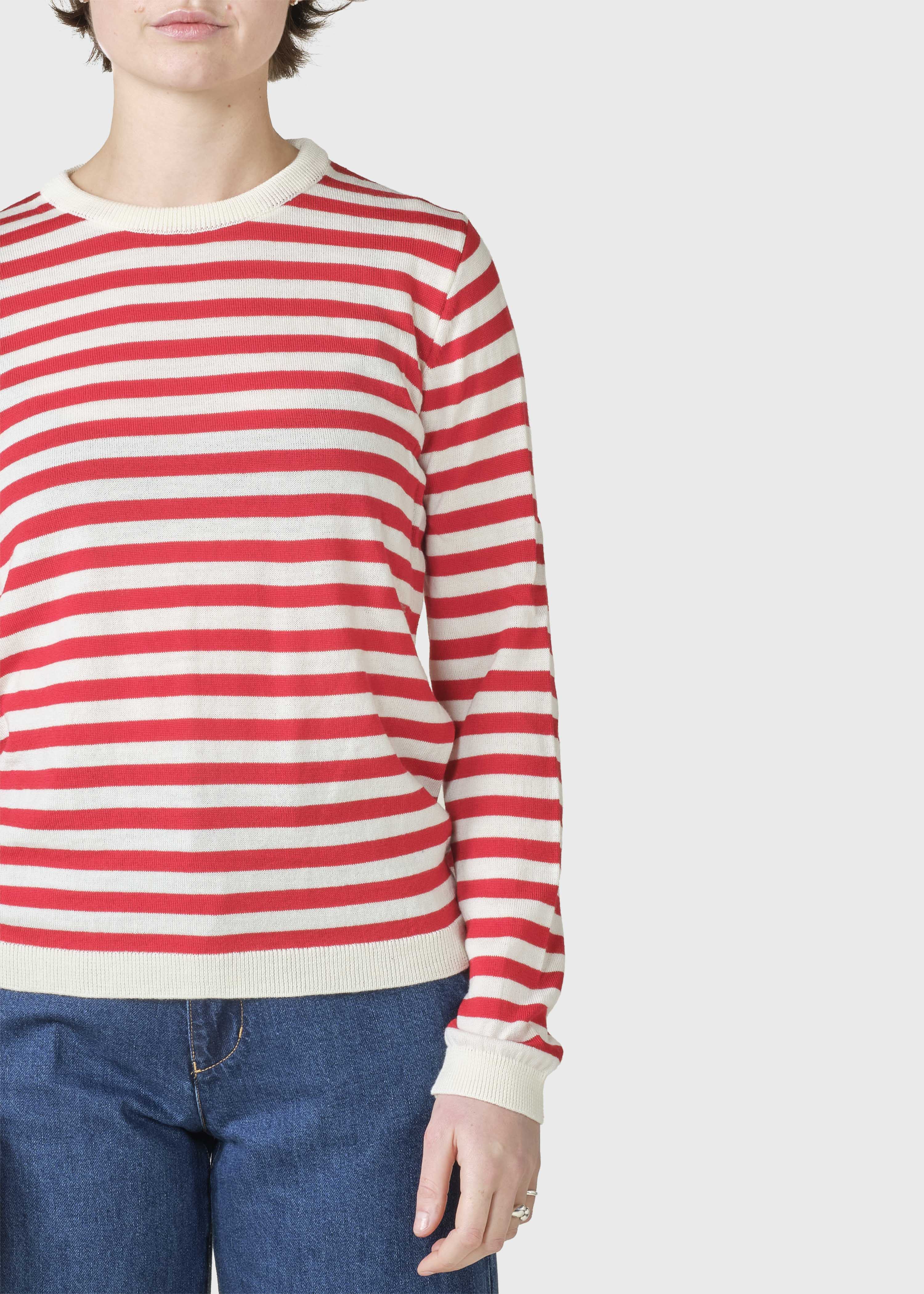 Womens Basic Stripe Merino Knit - Cream/red