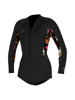 Oneill Wms Bahia 2/1 Front Zip L/S Kort fjäder - svart/bluemchen/svart