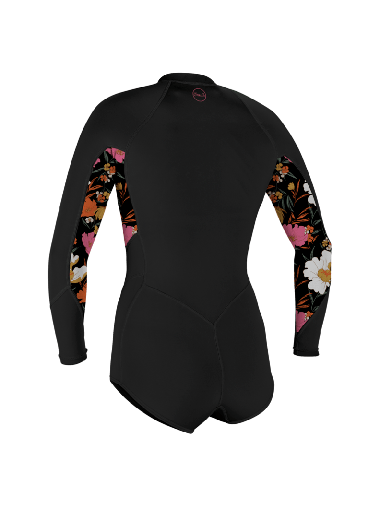 Oneill Wms Bahia 2/1 Front Zip L/S Kort fjäder - svart/bluemchen/svart