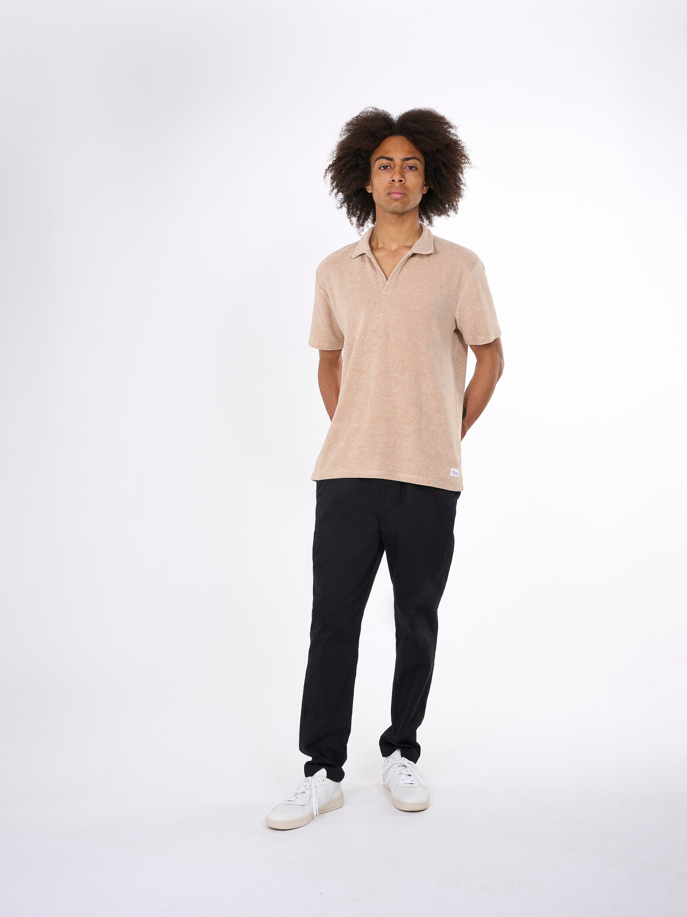 KnowledgeCotton Apparel - Terry polo - GOTS/Vegan - Safari