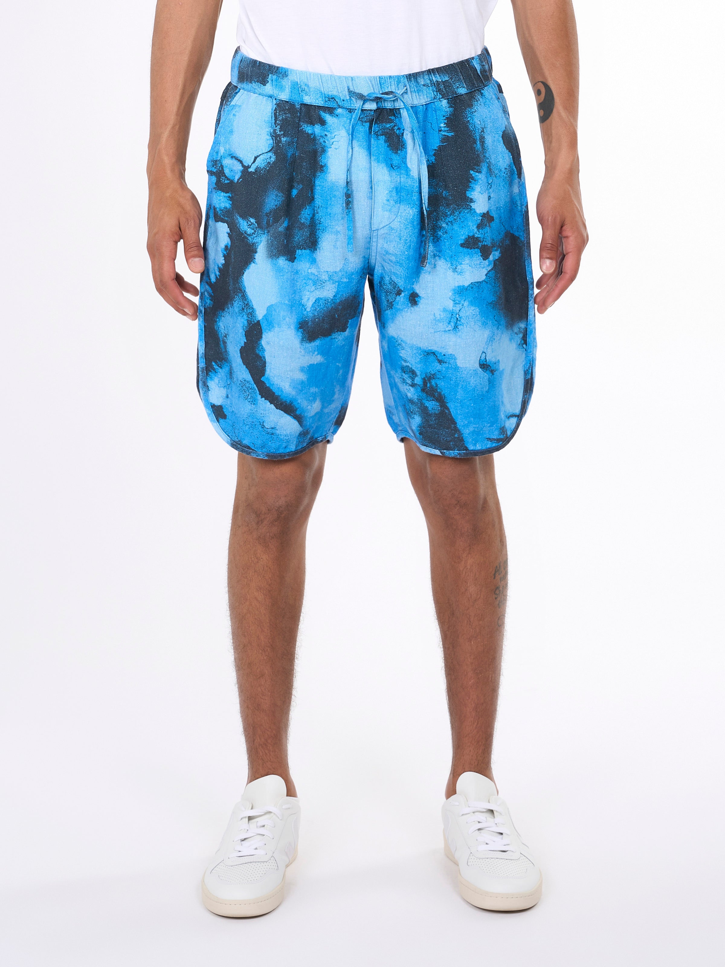KnowledgeCotton Apparel - AOP-shorts i lösa linne - GOTS/Vegan