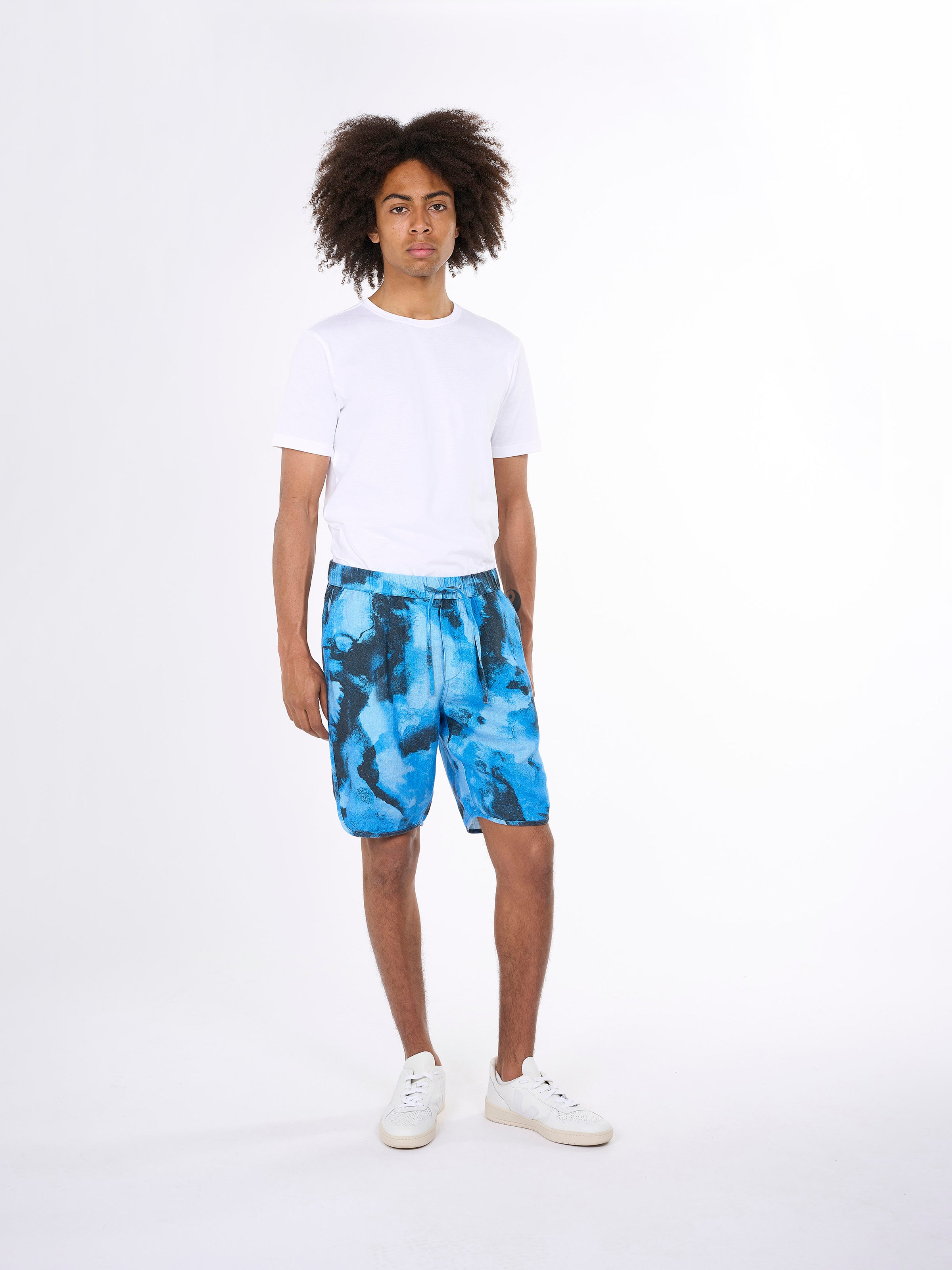 KnowledgeCotton Apparel - AOP-shorts i lösa linne - GOTS/Vegan