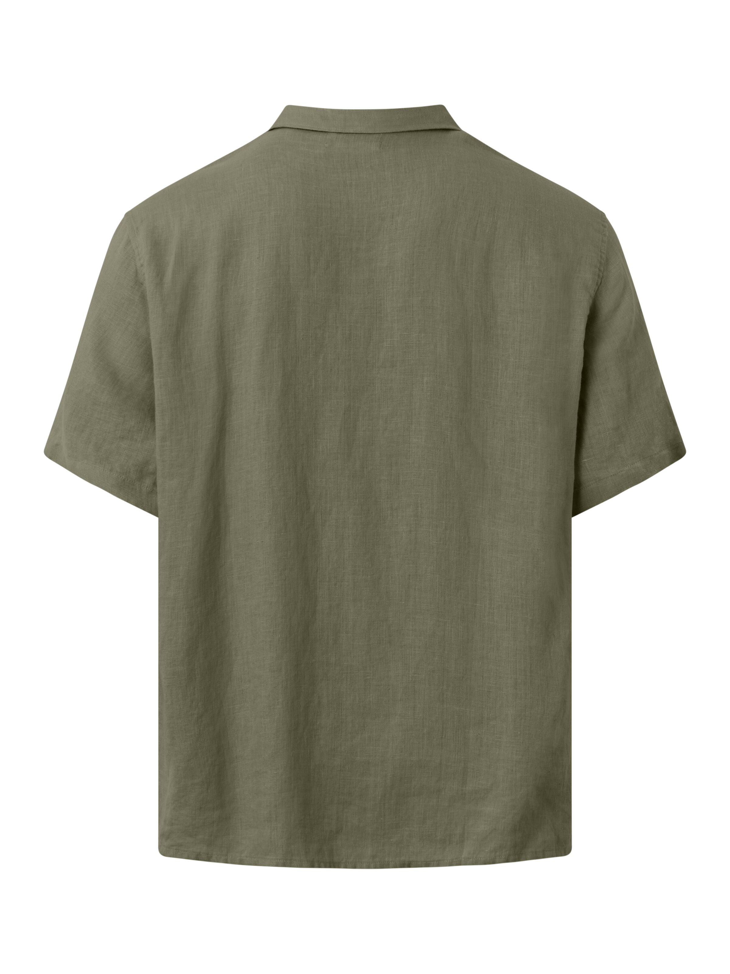 KnowledgeCotton Apparel - Box fit kortärmad linneskjorta GOTS/Vegan - Burnt Olive
