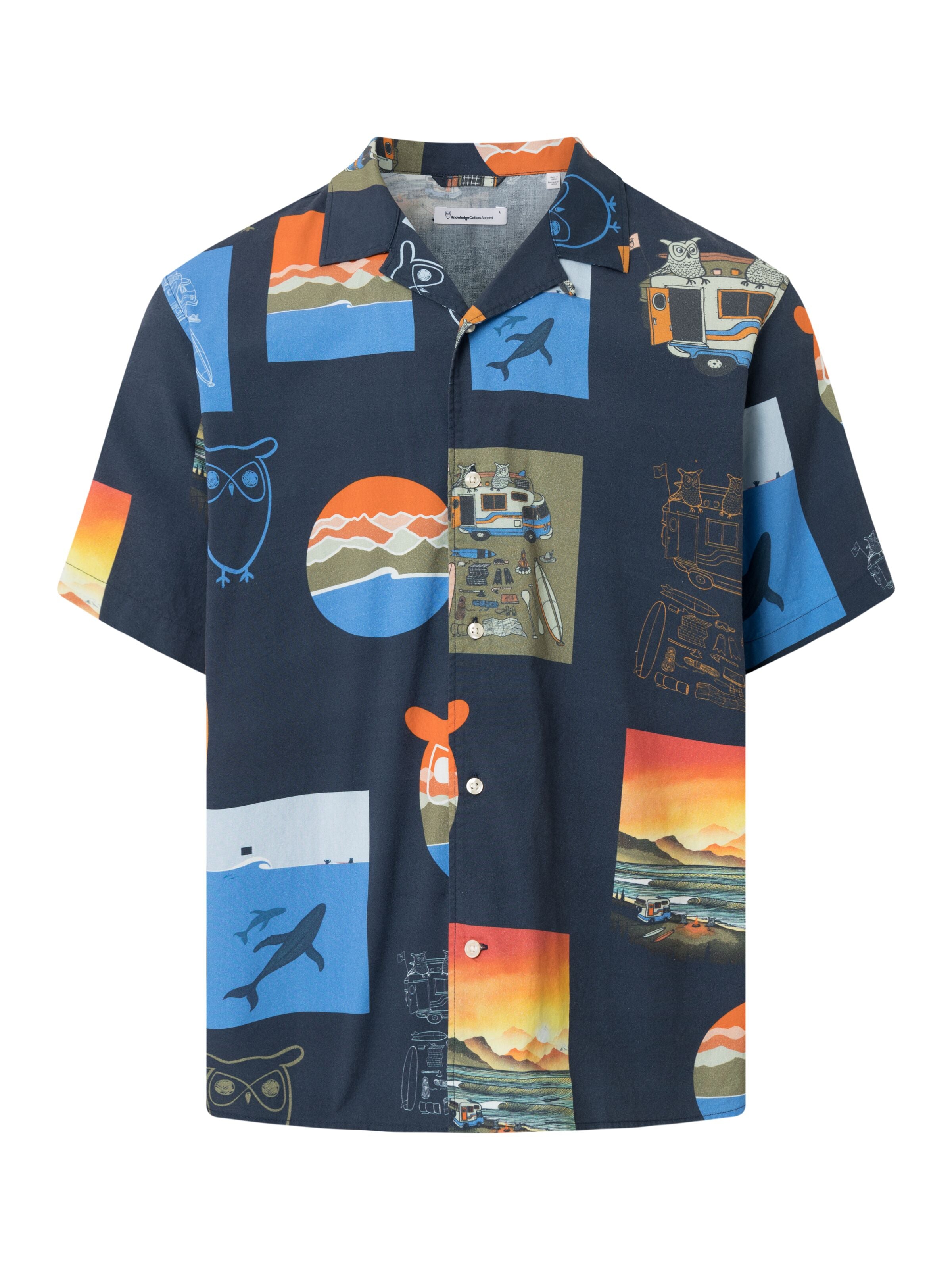 KnowledgeCotton Apparel - AOP kortärmad skjorta i boxad passform - GOTS/Vegan