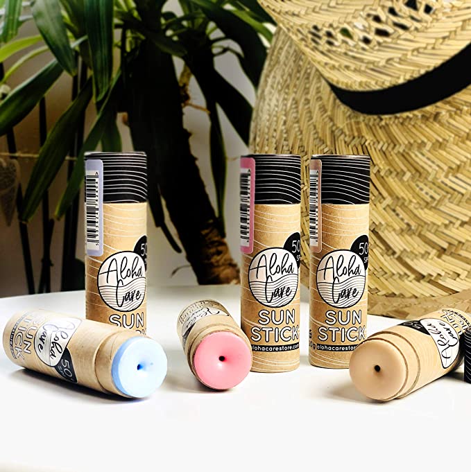 Aloha Sun Stick SPF 50+ | Face Mineral Sunscreen för surfing | Rosa färg 