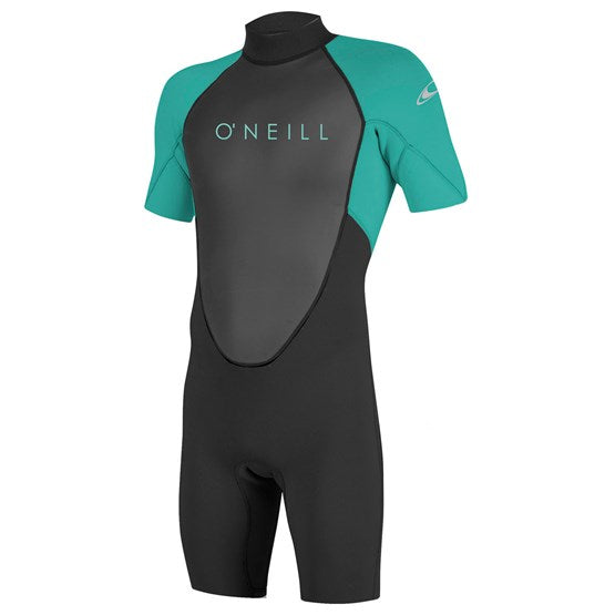 O'Neill Youth Reactor II 2mm Back Zip S/S Spring - Svart / ljus aqua 