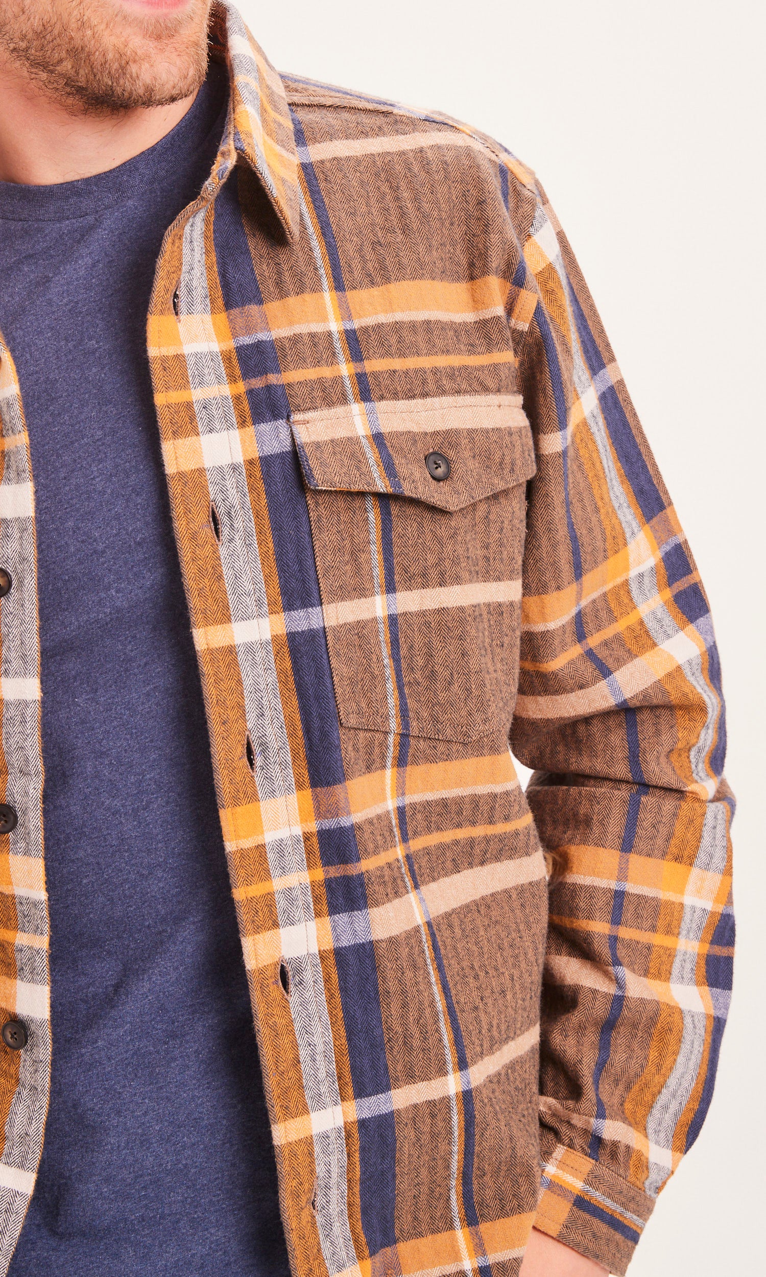 KnowledgeCotton Apparel PINE check overshirt - GOTS/Vegan - Total Eclipse