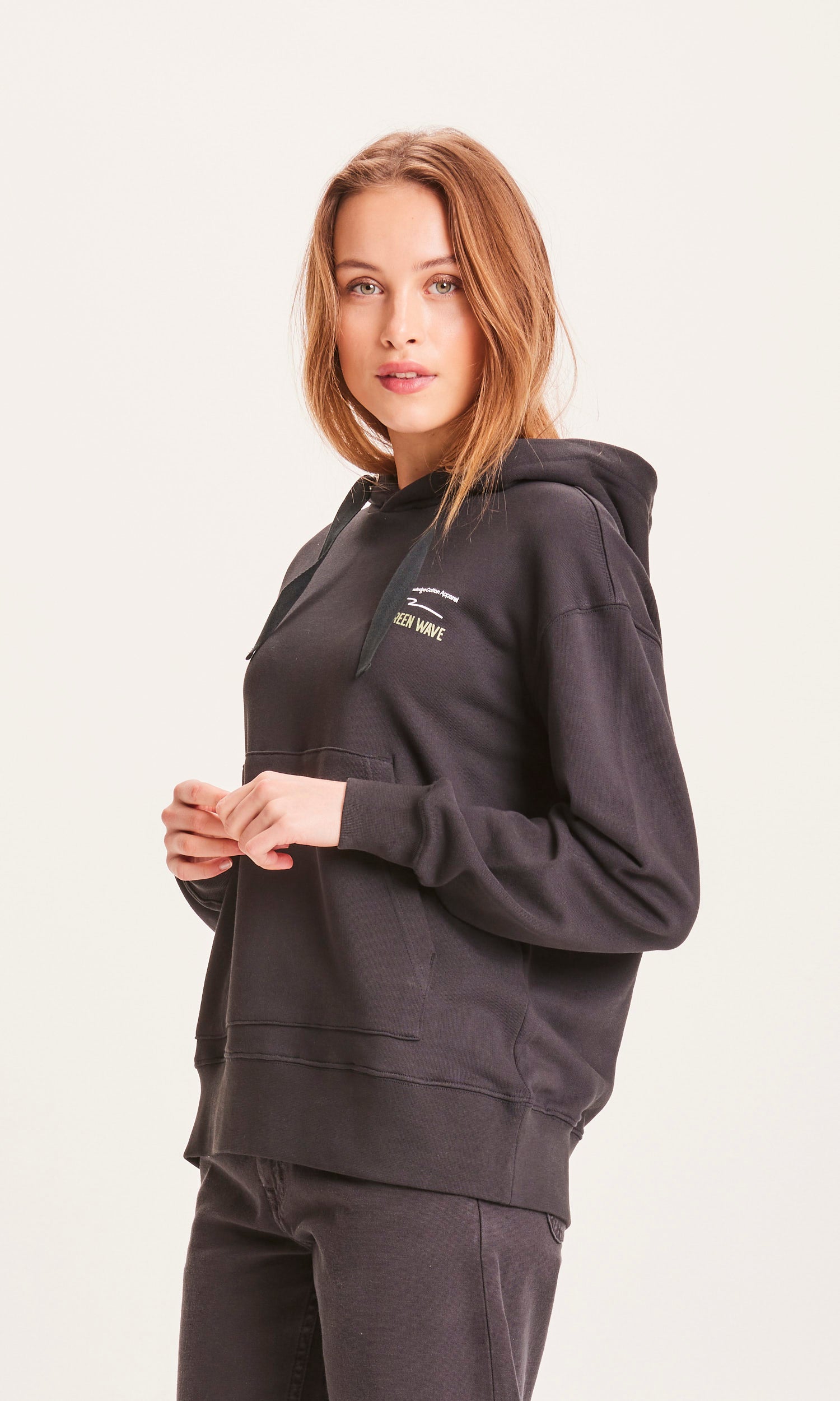 Knowledge Cotton Apparel DAPHNE The Green Wave print hoodie - Black Jet