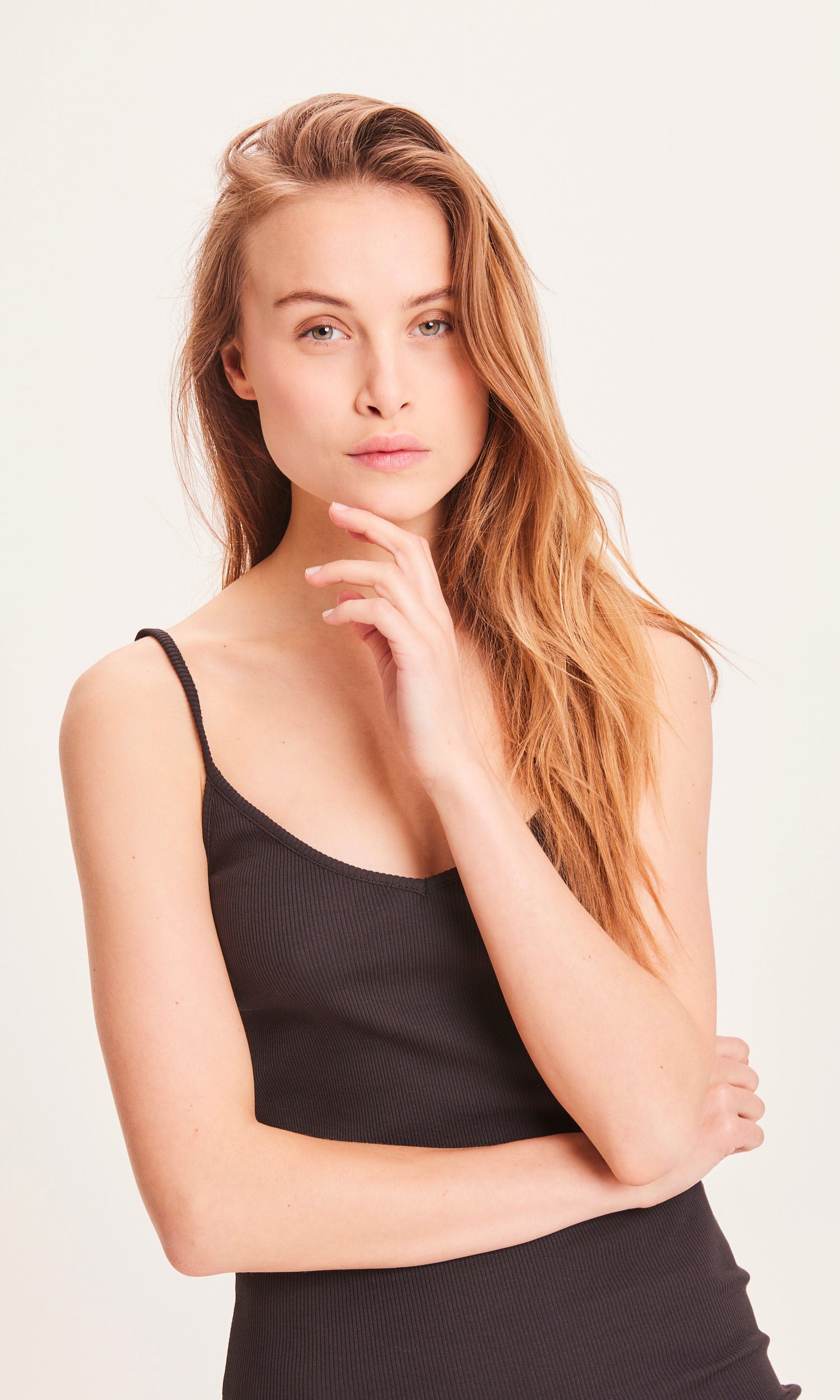 KnowledgeCotton Apparel CANNA rib strap dress - GOTS/Vegan Black Jet