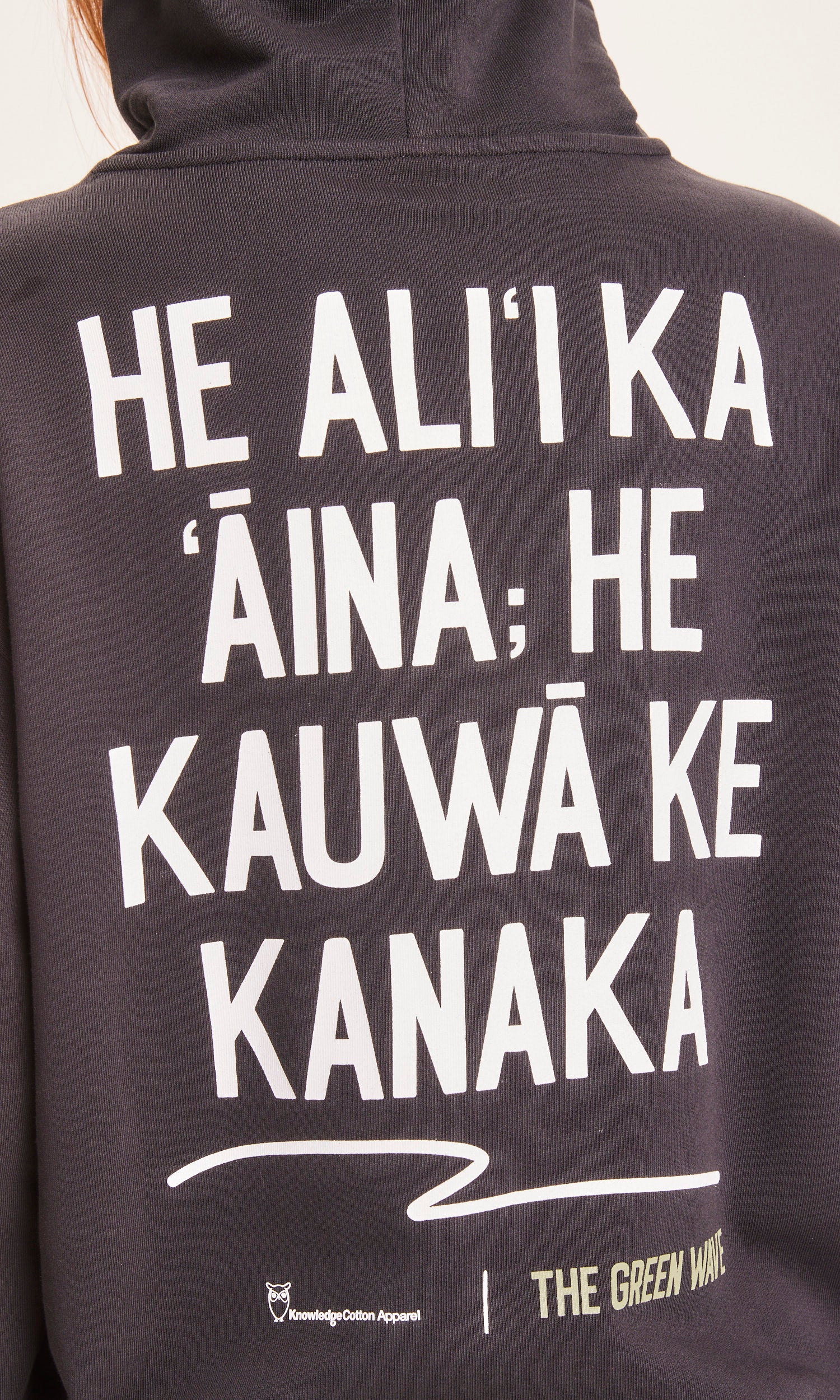 Knowledge Cotton Apparel DAPHNE The Green Wave print hoodie - Black Jet