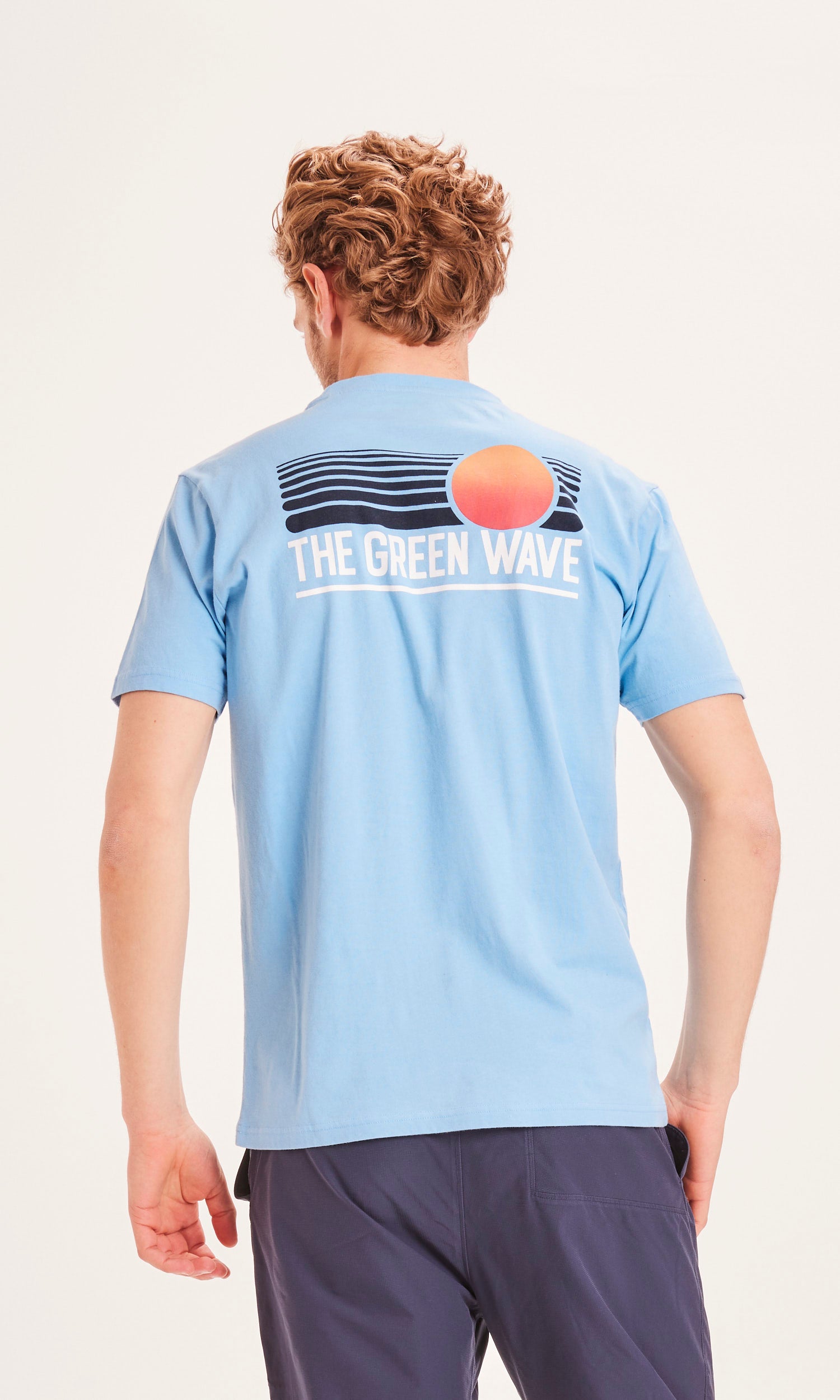KnowledgeCotton Apparel - ALDER The Green Wave sunset tee - GOTS/Vegan - Alaskan Blue