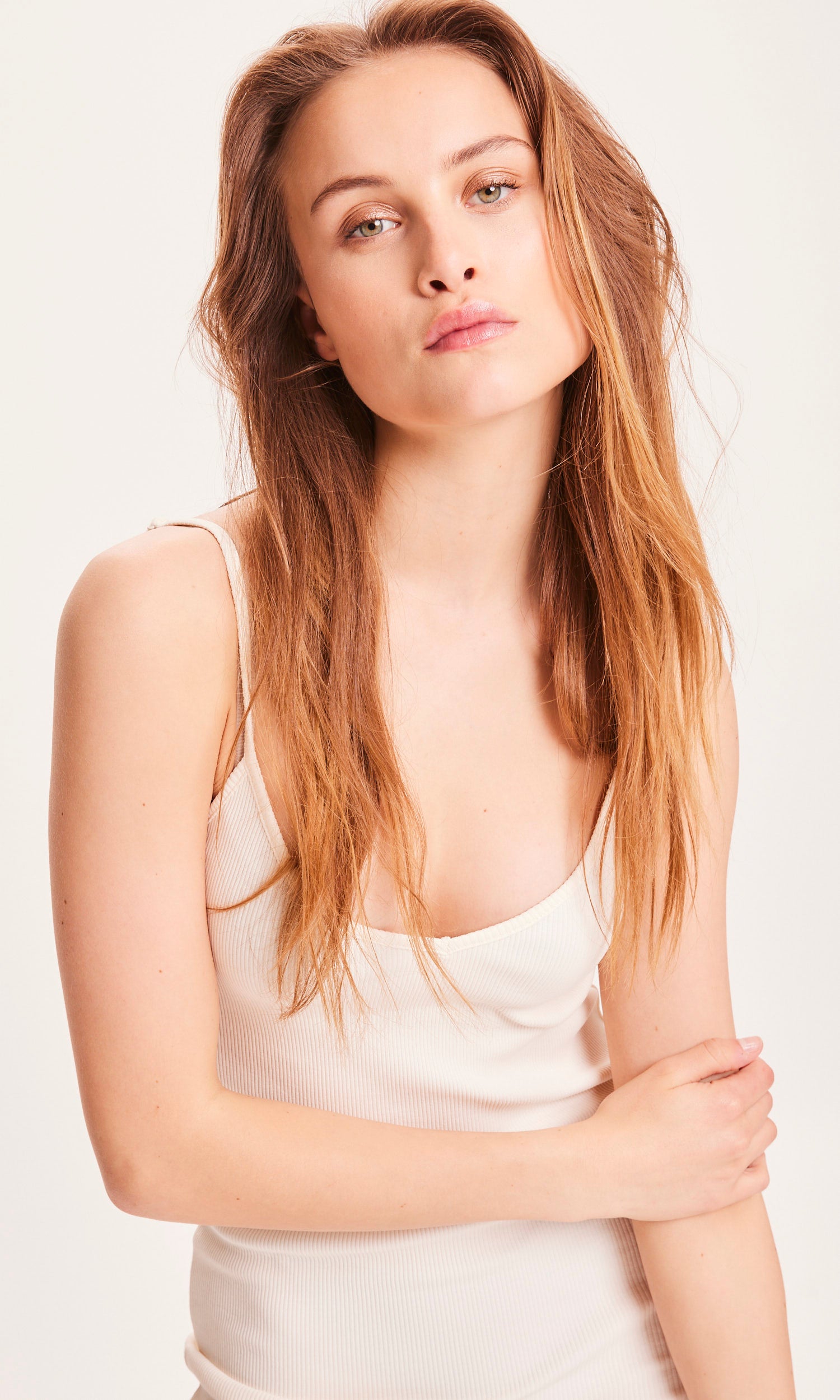 KnowledgeCotton Apparel CANNA rib strap dress - GOTS/Vegan Buttercream