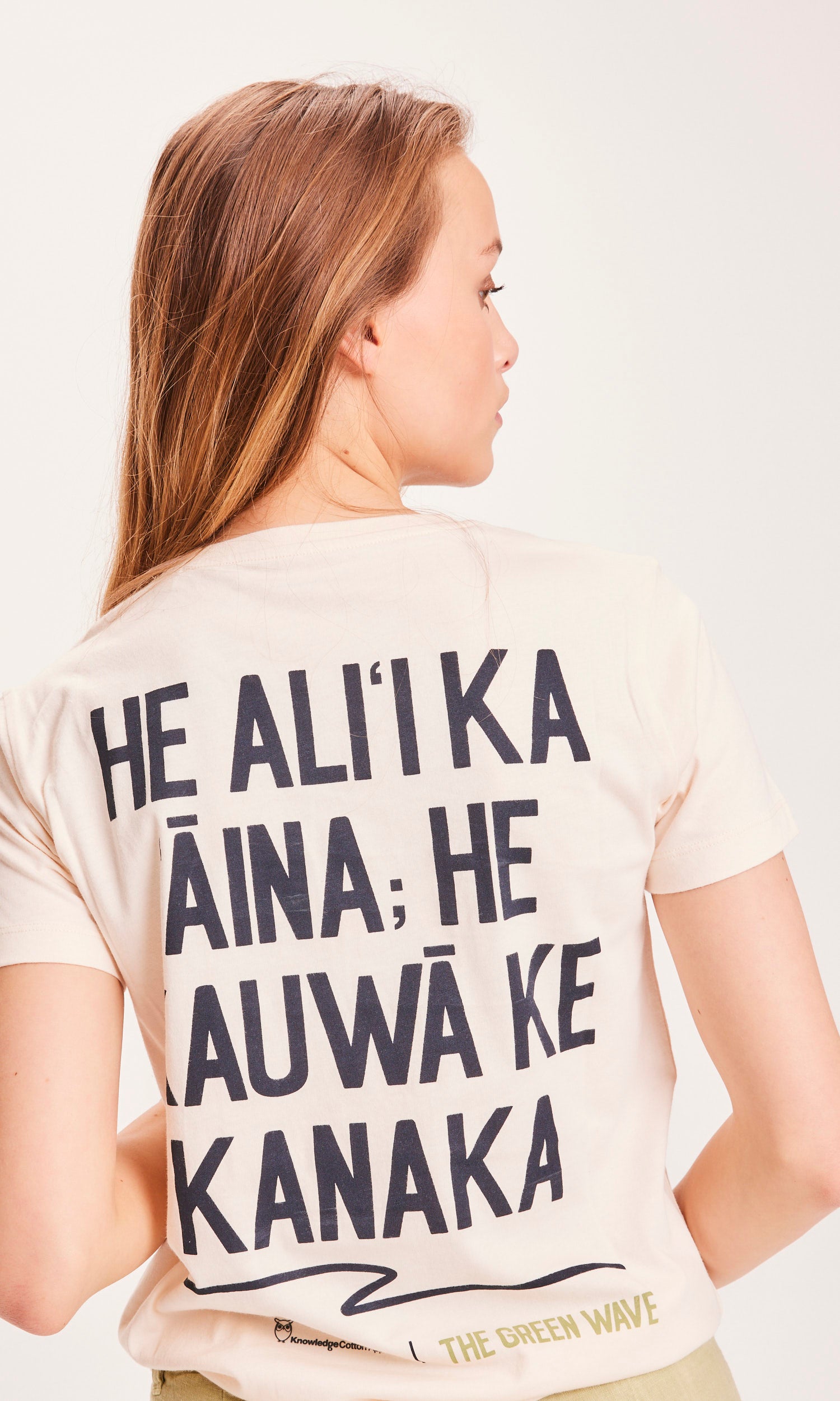 KnowledgeCotton Apparel - ROSA The Green Wave T-shirt - GOTS/Vegan- Butter Cream