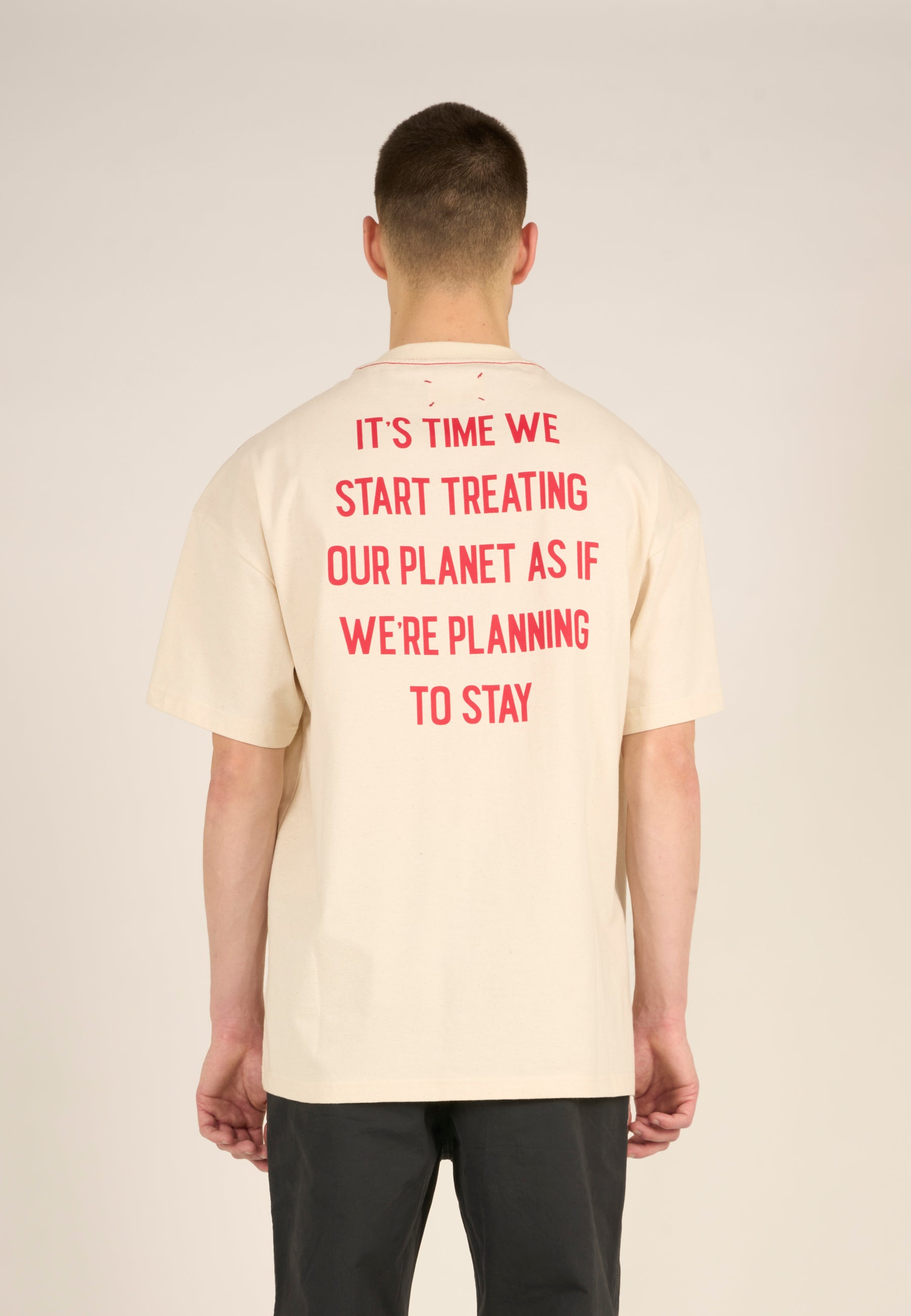 KnowledgeCotton Apparel Back printed oversized tee REBORN™ - GRS/Vegan - Buttercream