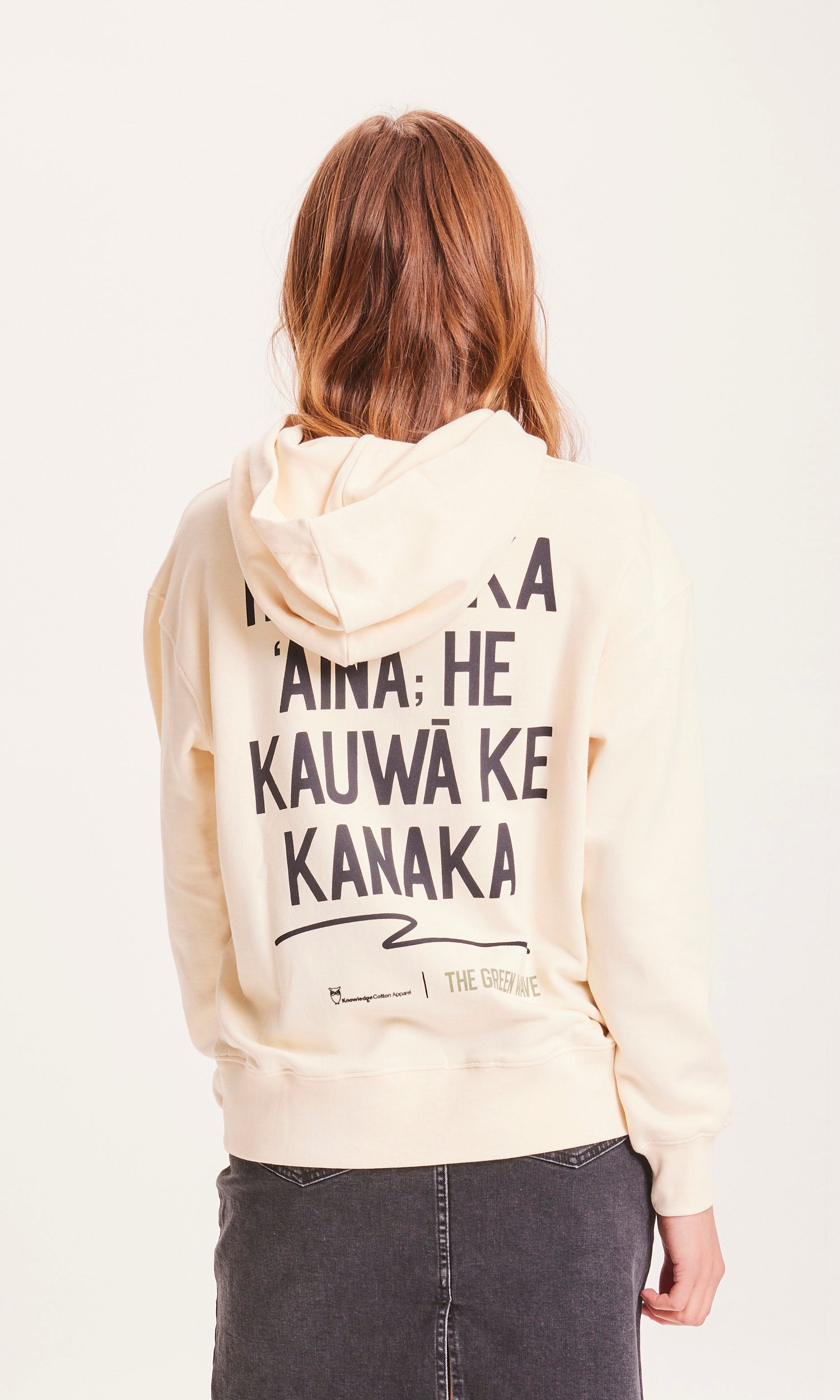 Knowledge Cotton Apparel DAPHNE The Green Wave print hoodie - Buttercream