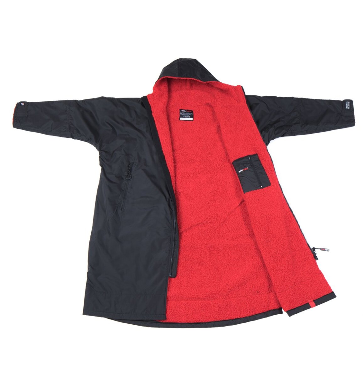Dryrobe advance långärmad poncho | vuxna | svart röd